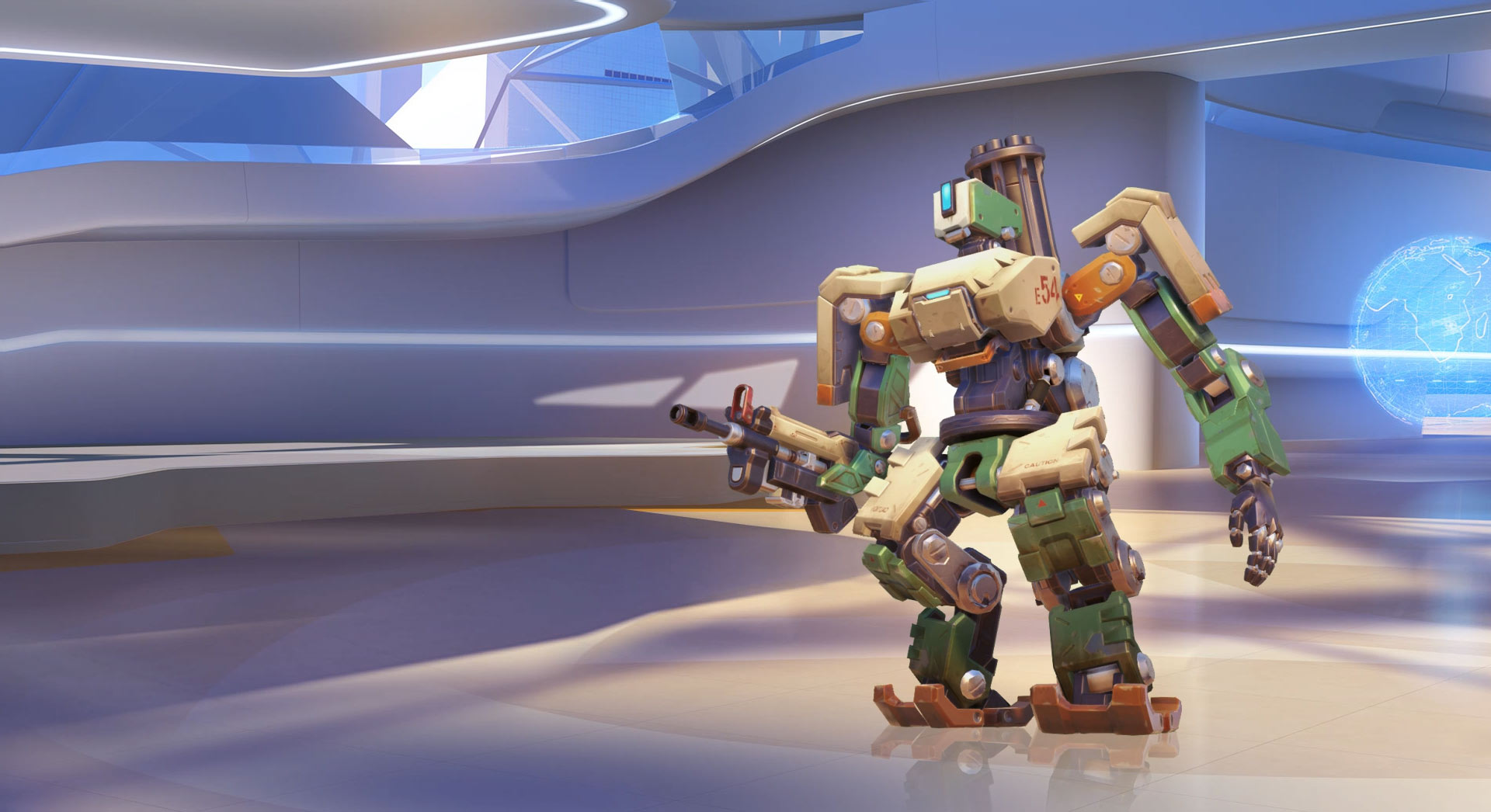 Bastion from Overwatch in a futuristic room HD Wallpaper