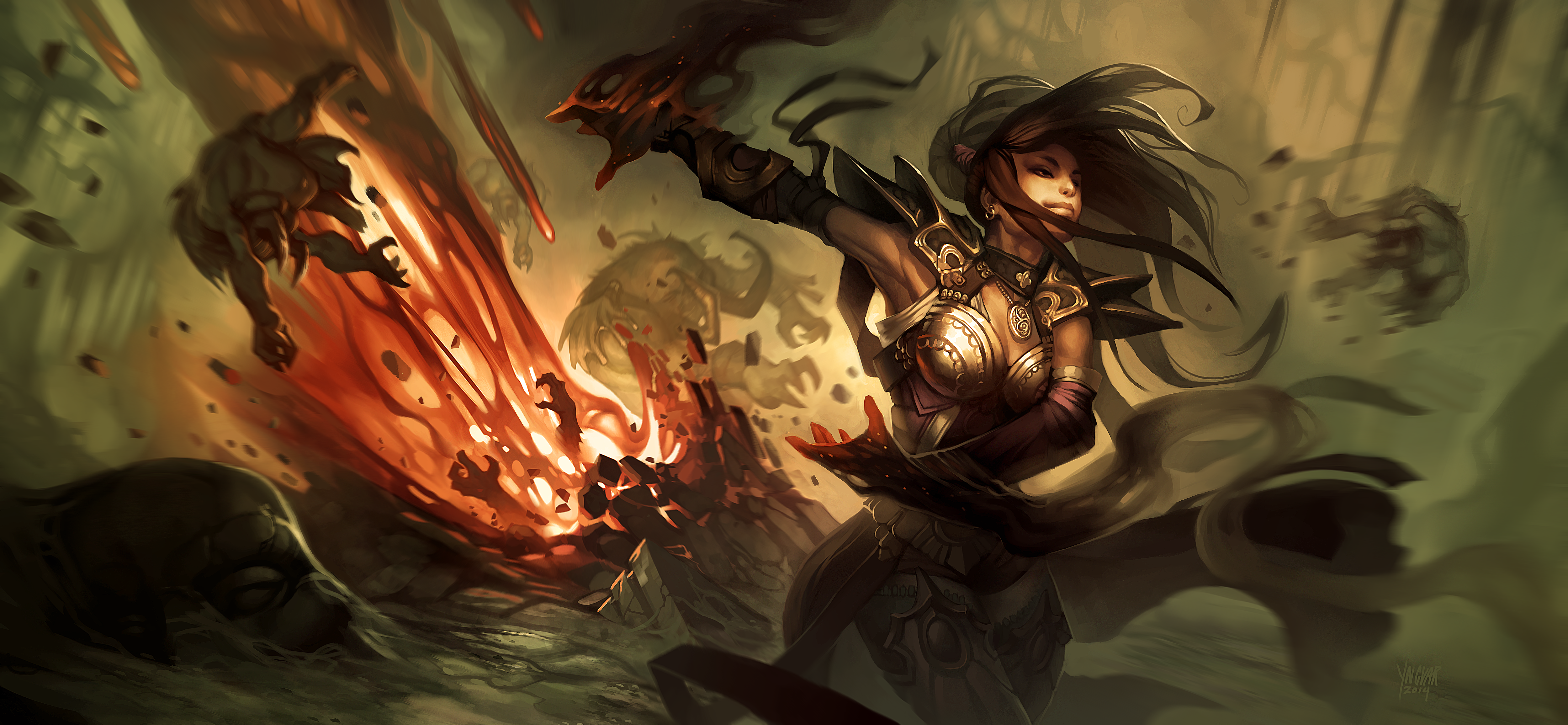 Wizard from Diablo III fighting monsters HD Wallpaper