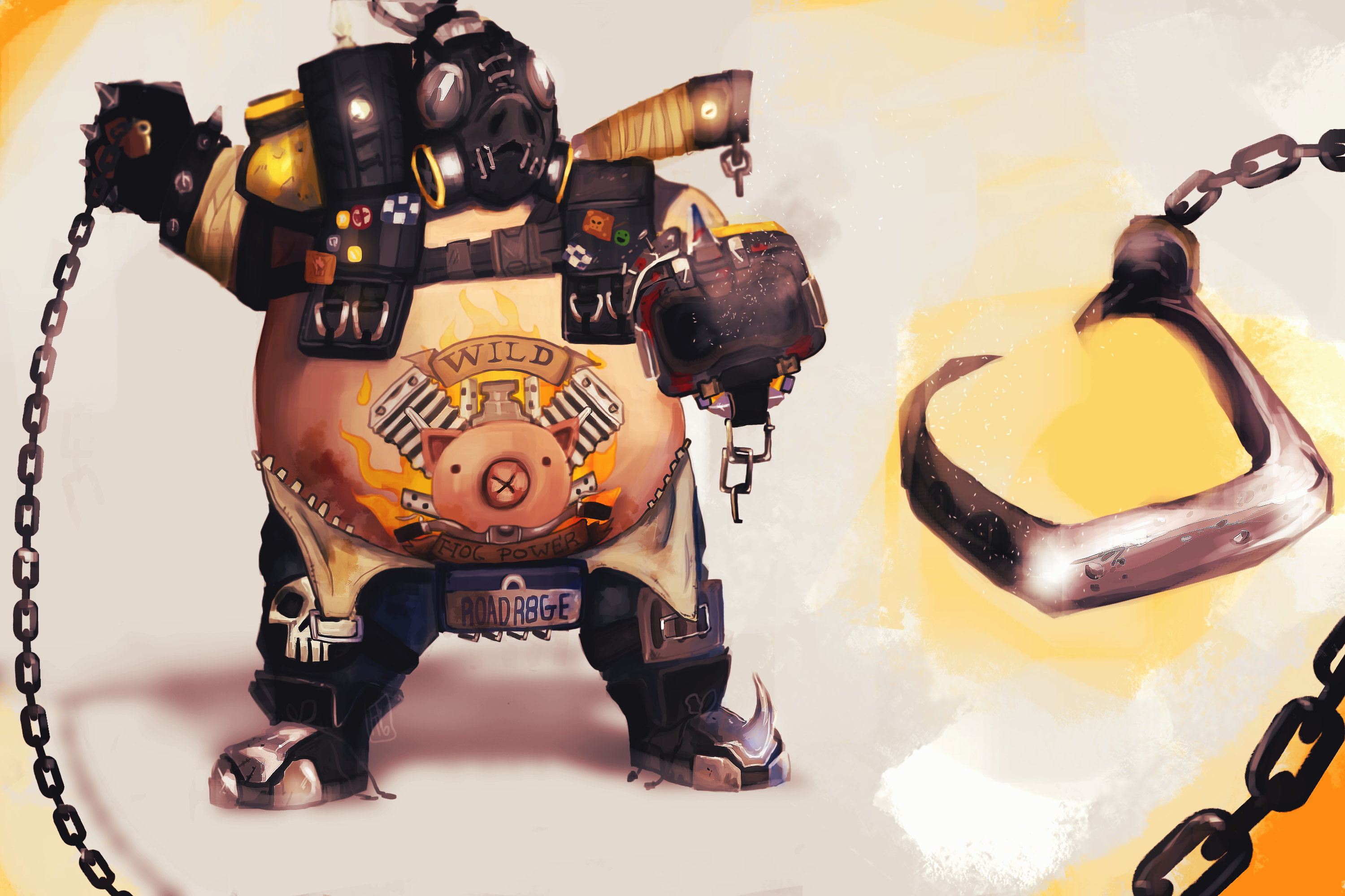 Roadhog from Overwatch with chains HD Wallpaper