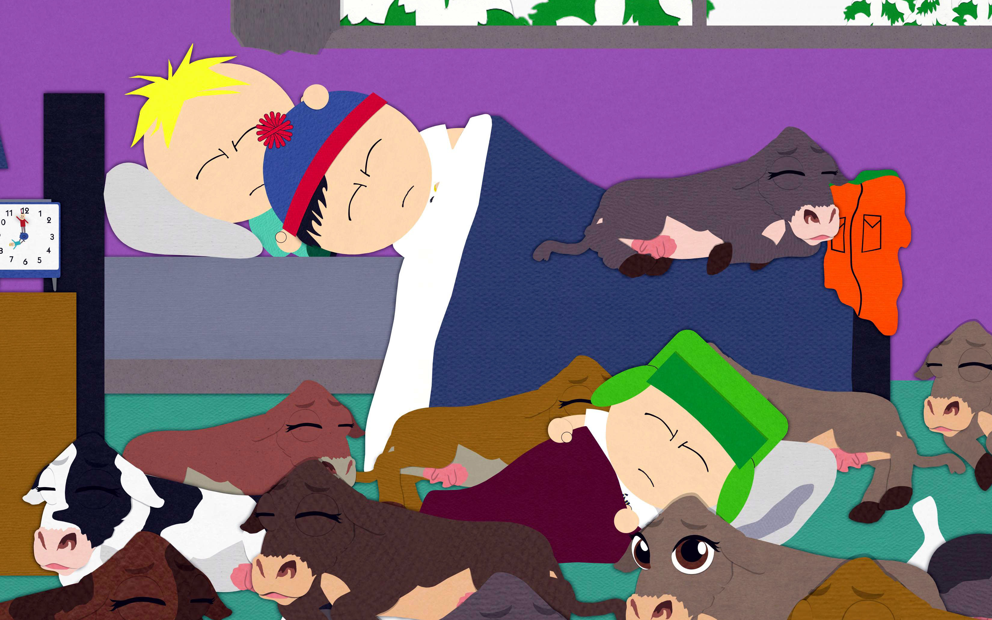 Stan Marsh and Butters sleeping with cows HD Wallpaper