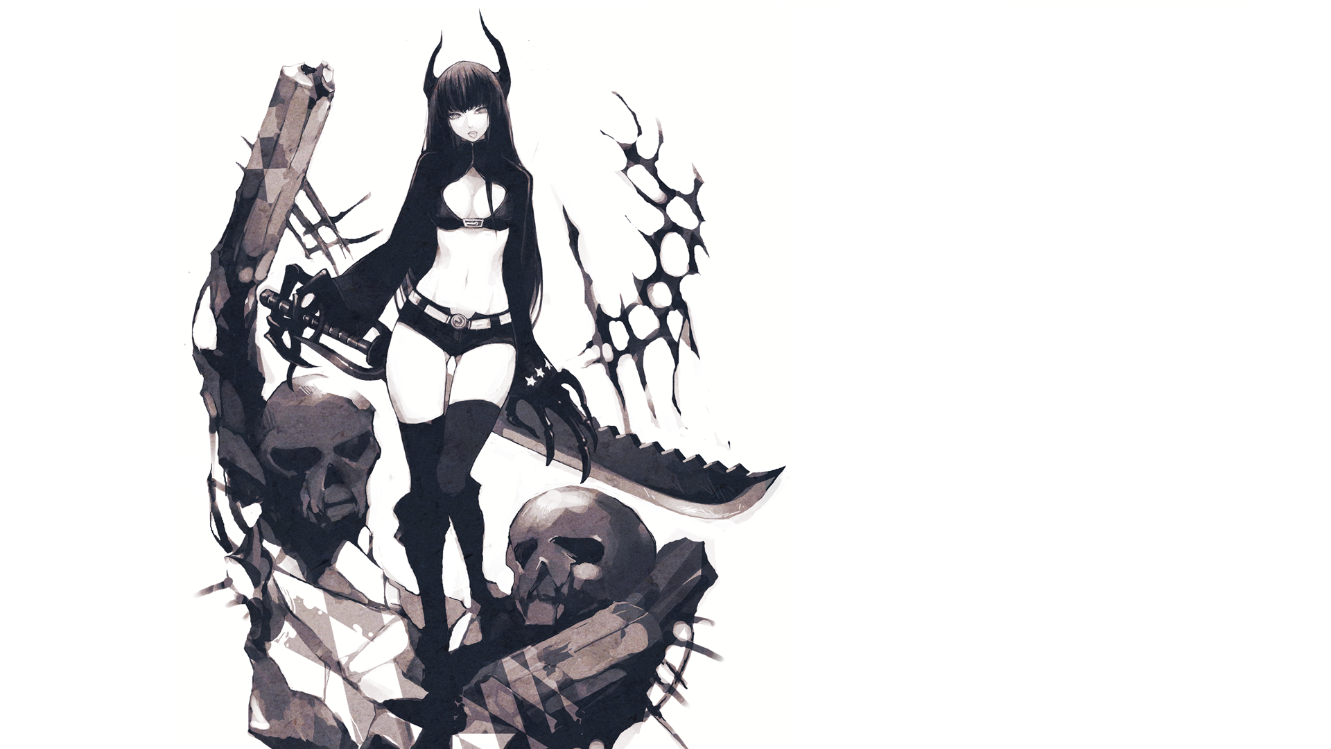 Black Rock Shooter with Skulls and Sword HD Wallpaper