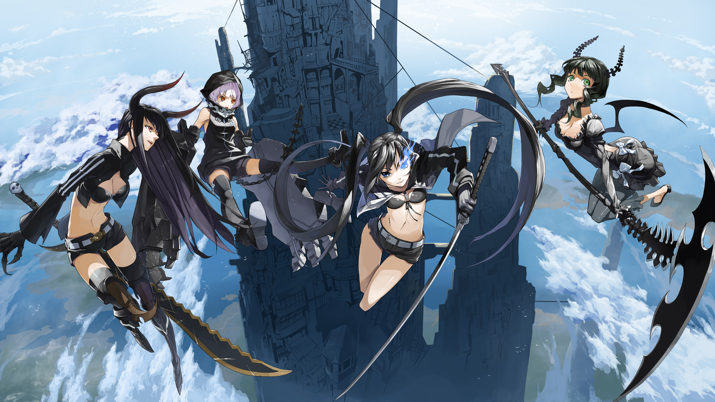 Black Rock Shooter characters in a fantasy setting HD Wallpaper