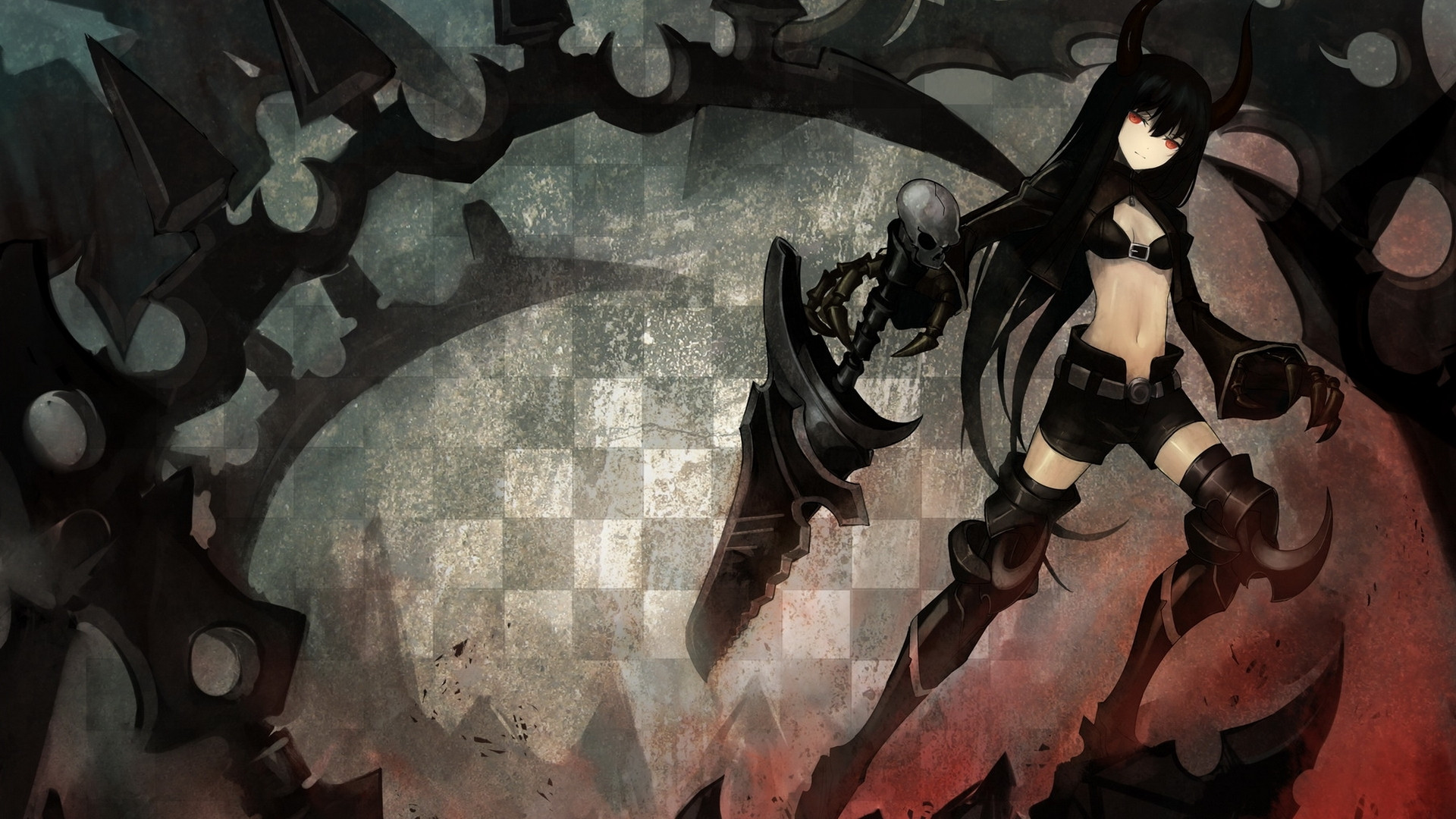 Black Rock Shooter with a skeleton scythe HD Wallpaper