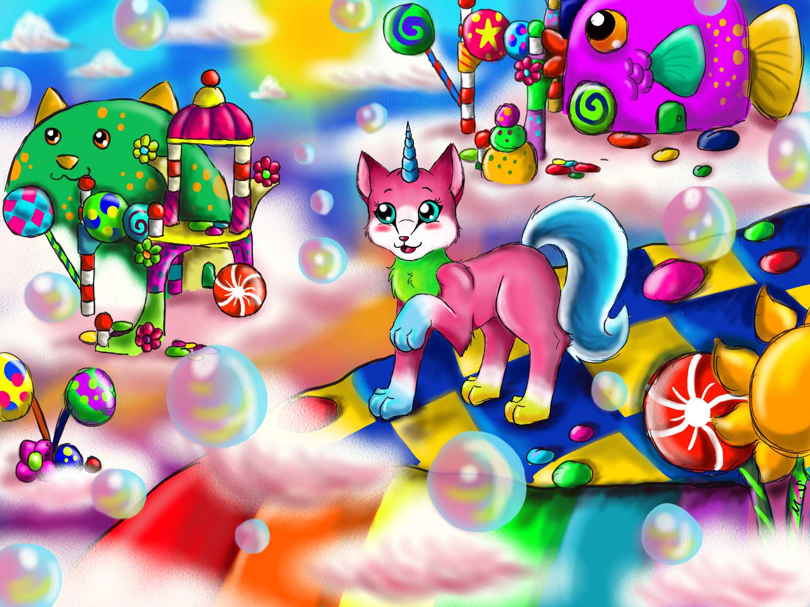Unikitty and friends in a candy land HD Wallpaper