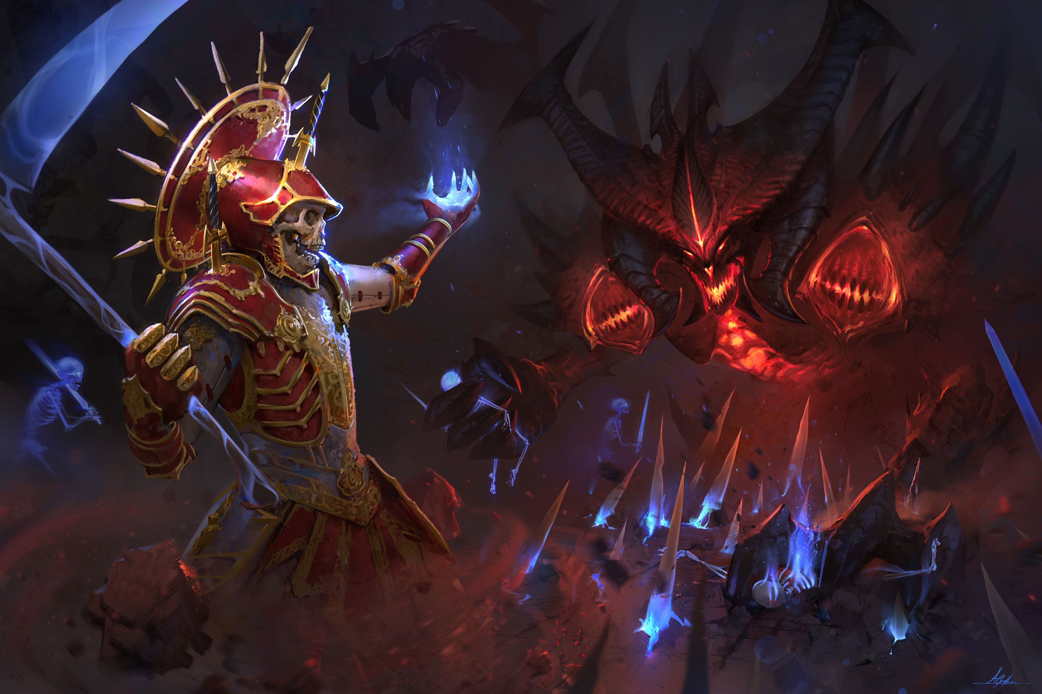 Skeleton warrior fighting Diablo from Diablo HD Wallpaper