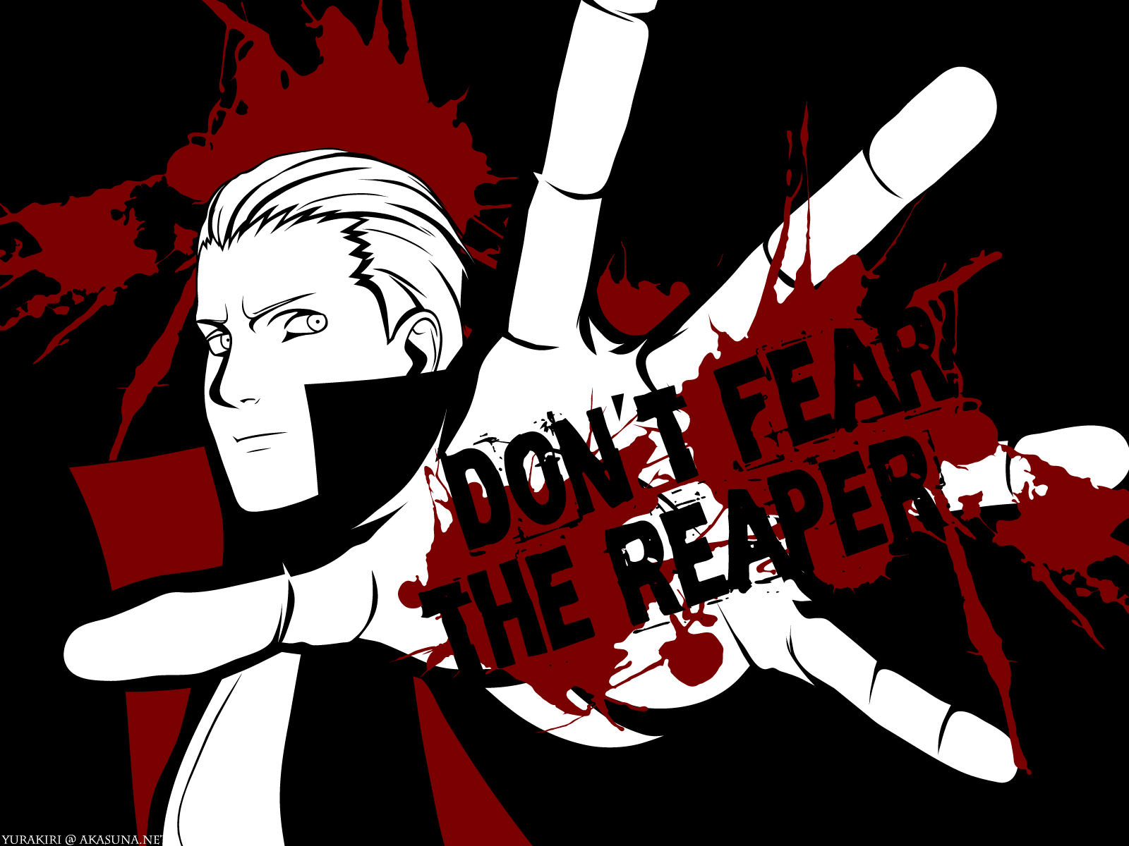 Hidan from Naruto with blood splatter and text HD Wallpaper