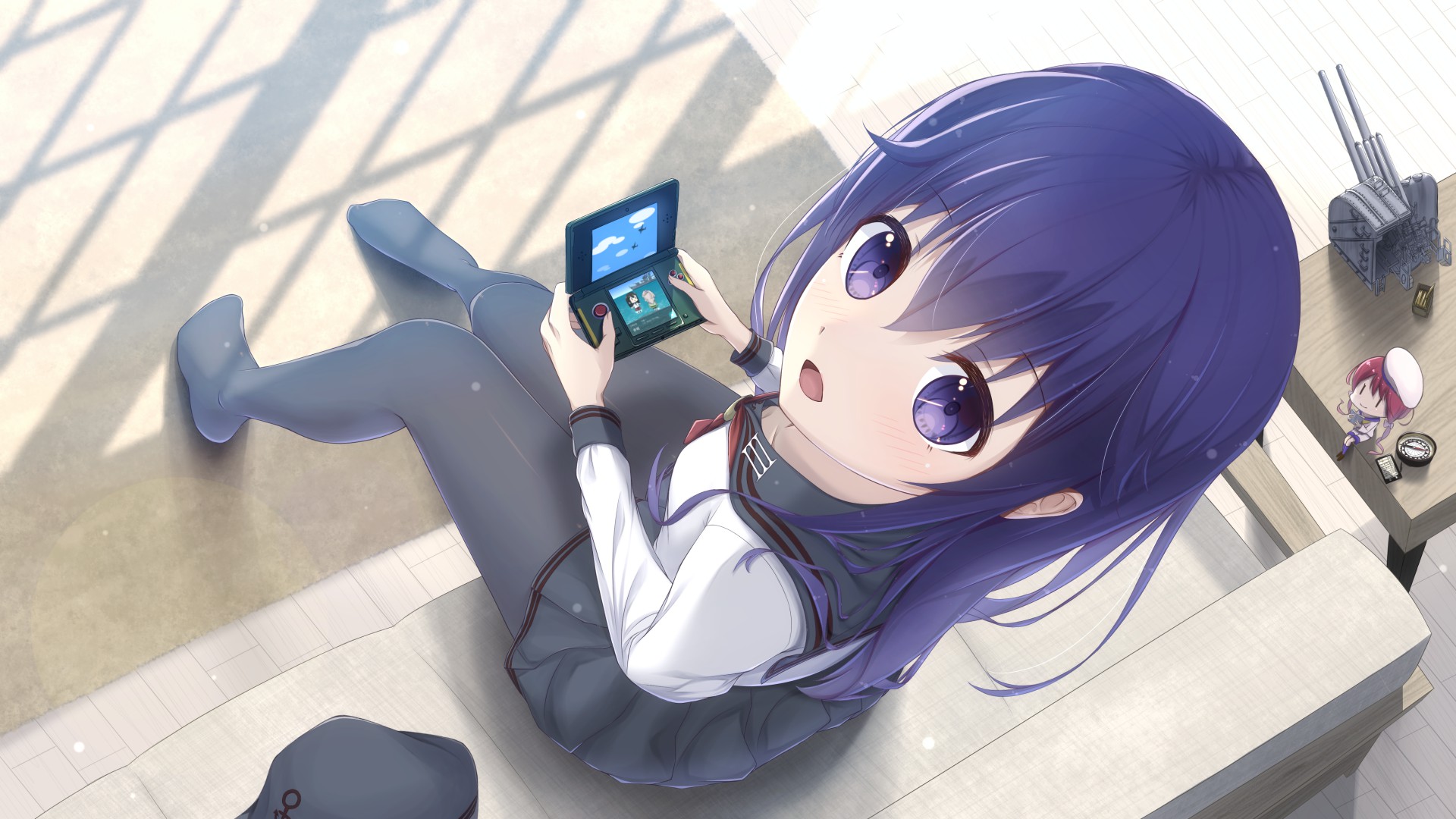 Akatsuki from KanColle playing a handheld console HD Wallpaper