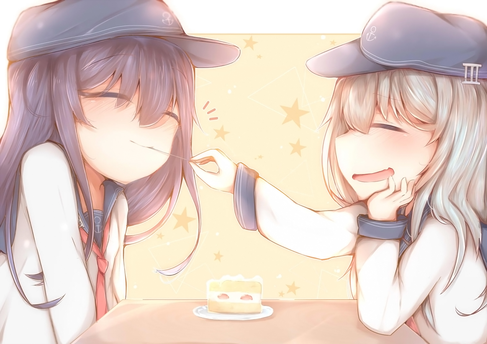 Two girls from Kantai Collection sharing cake HD Wallpaper