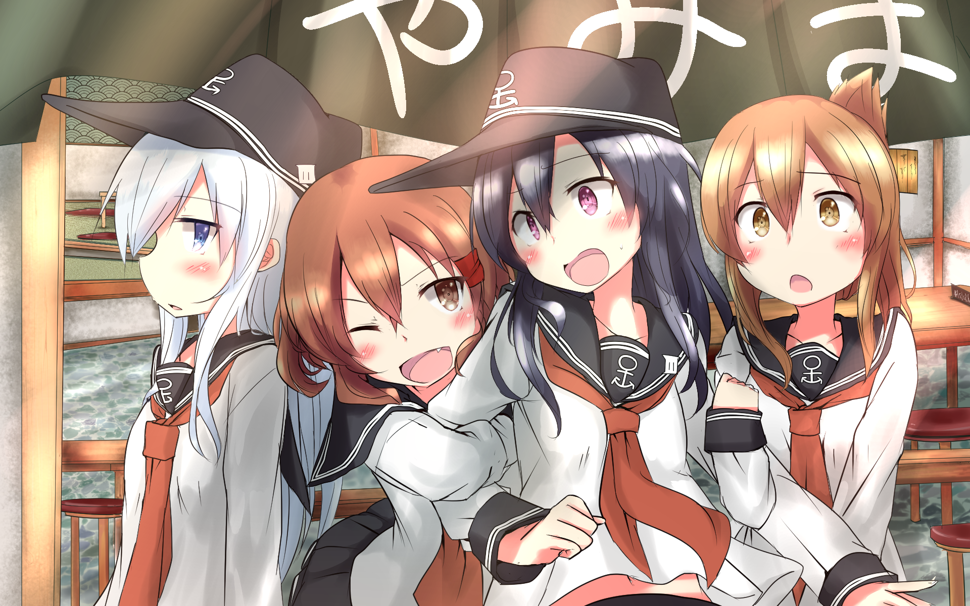 4 girls from Kantai Collection in sailor uniforms HD Wallpaper