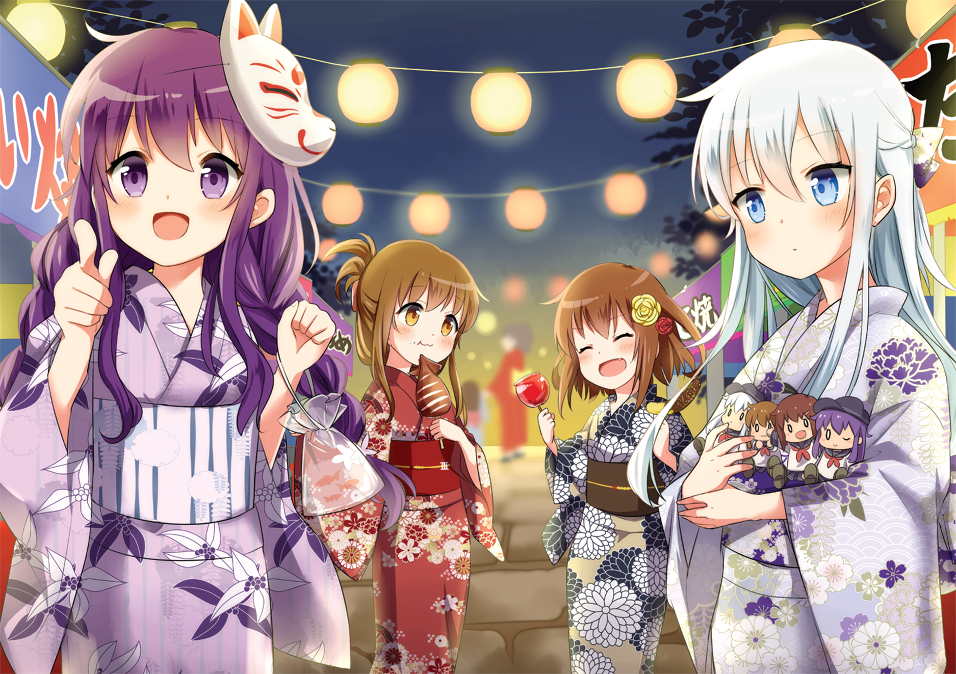 Girls in Yukatas at a Summer Festival HD Wallpaper