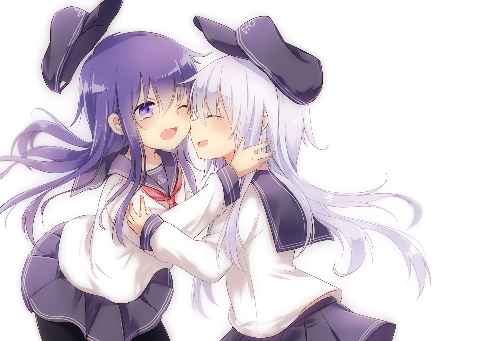 Two girls from Kantai Collection hugging HD Wallpaper