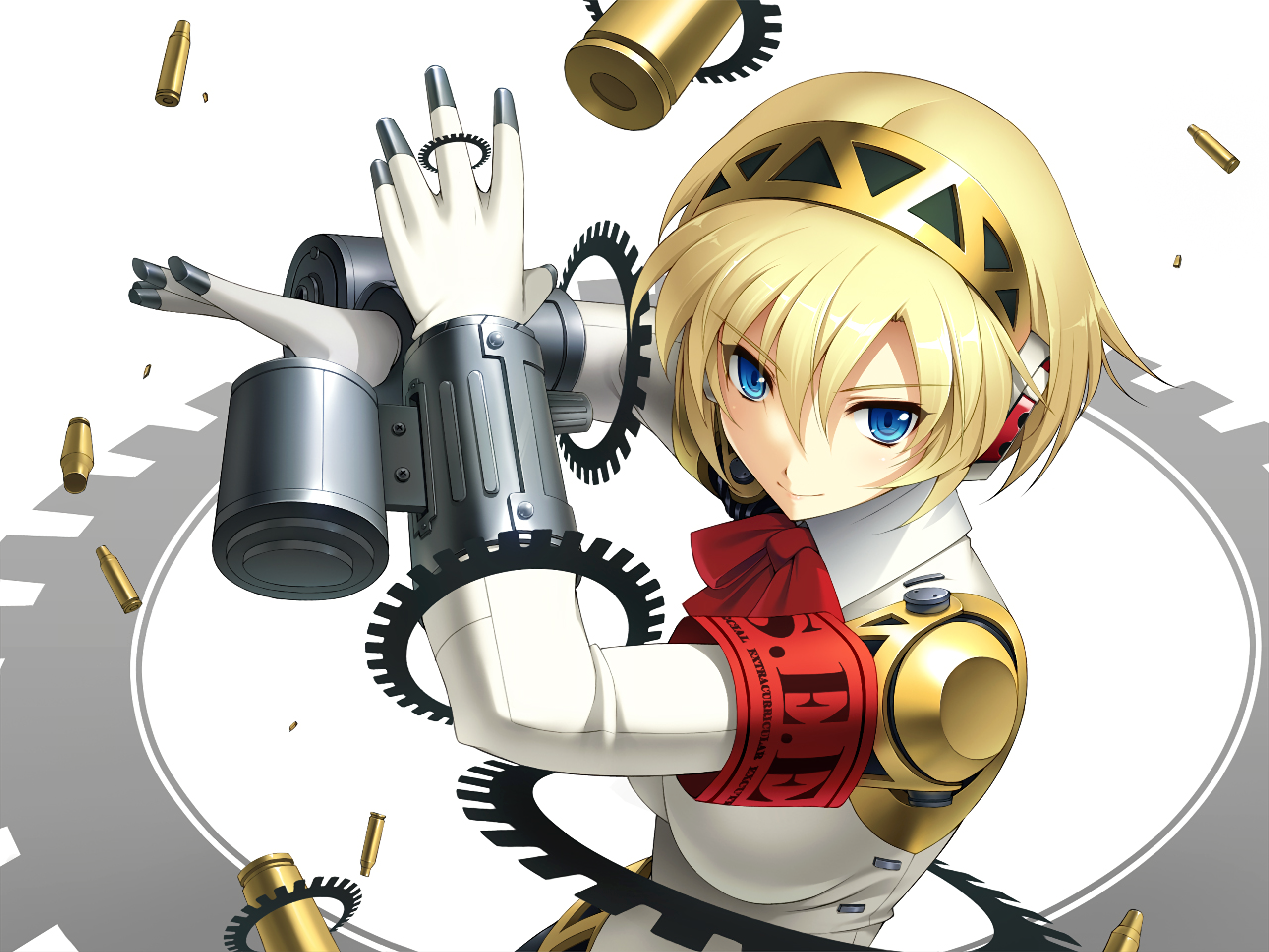 Aigis from Persona with gears and bullets HD Wallpaper