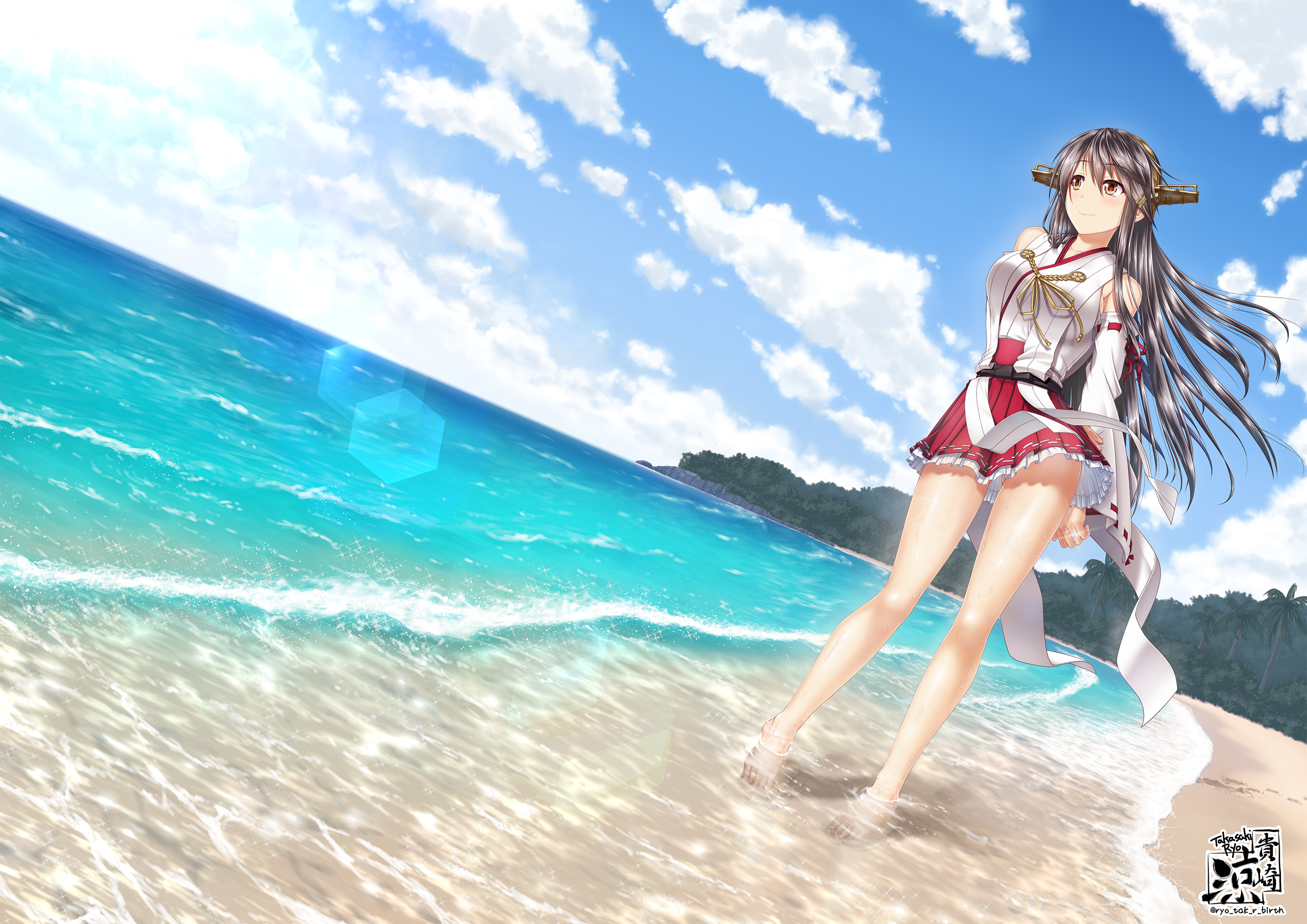 Haruna from Kancolle on a Beach HD Wallpaper