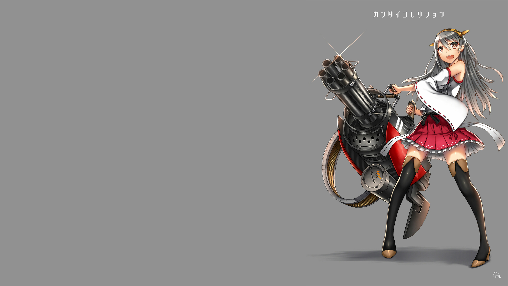 Haruna from Kancolle with a Gatling Gun HD Wallpaper
