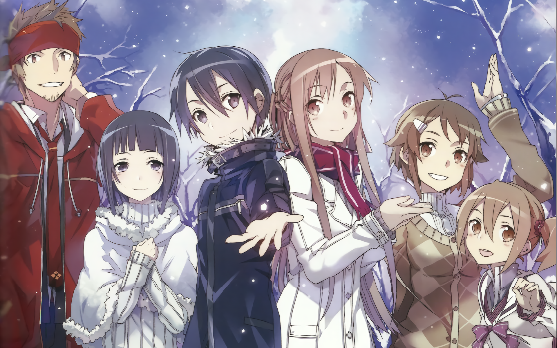 Characters from Sword Art Online in a Winter Setting HD Wallpaper
