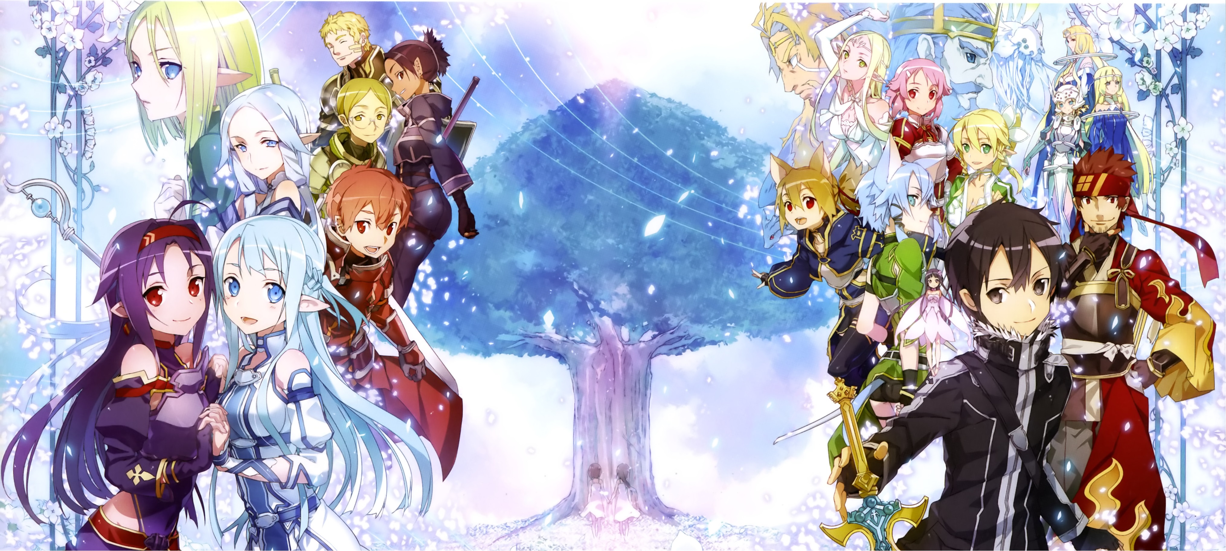 Sword Art Online characters around a tree HD Wallpaper