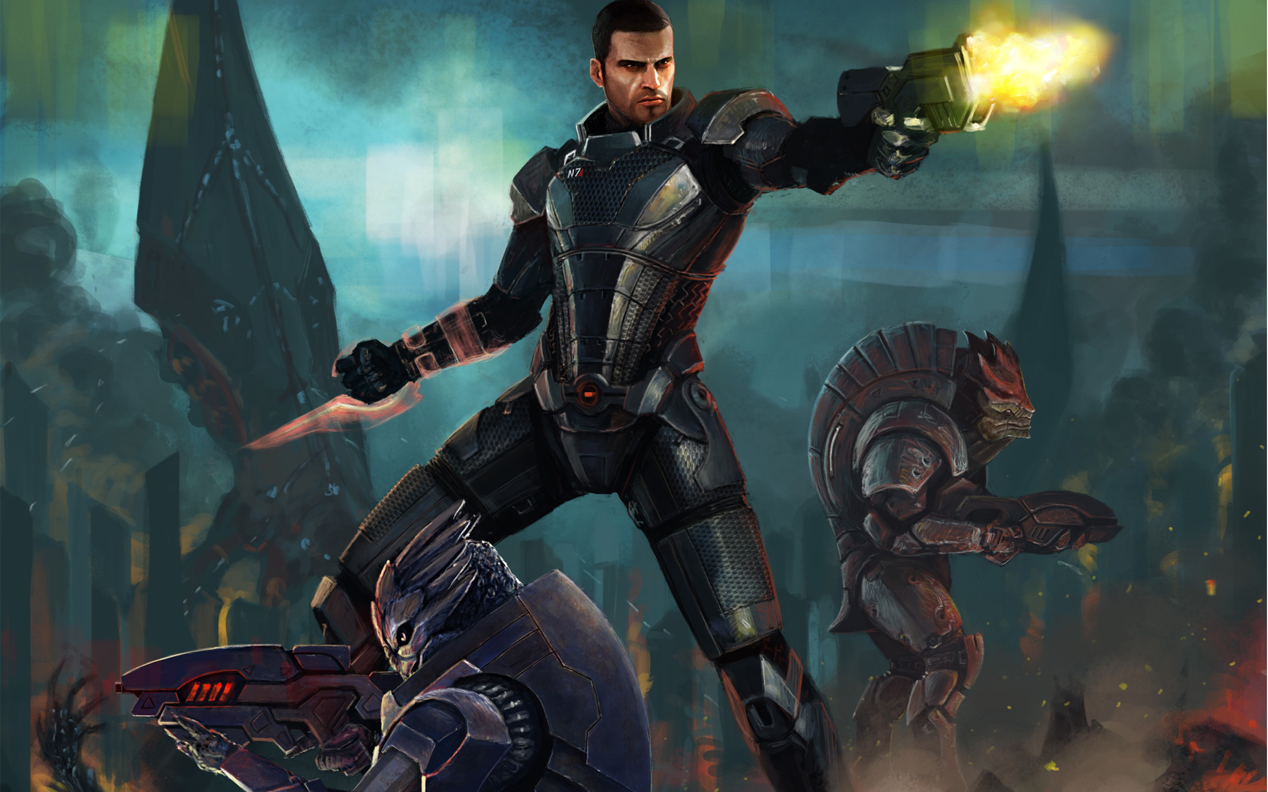 Commander Shepard and allies in Mass Effect HD Wallpaper