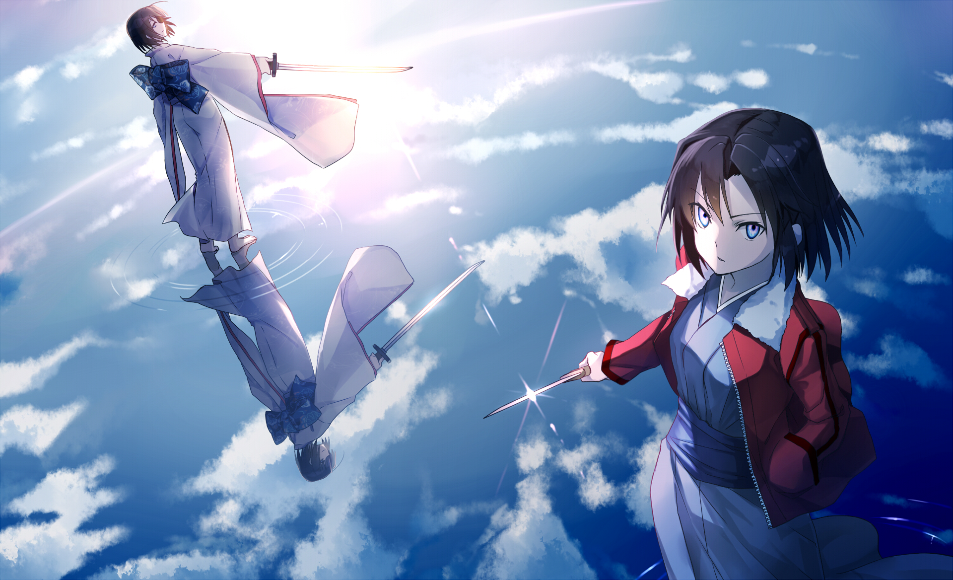 Shiki Ryougi fighting in the sky HD Wallpaper