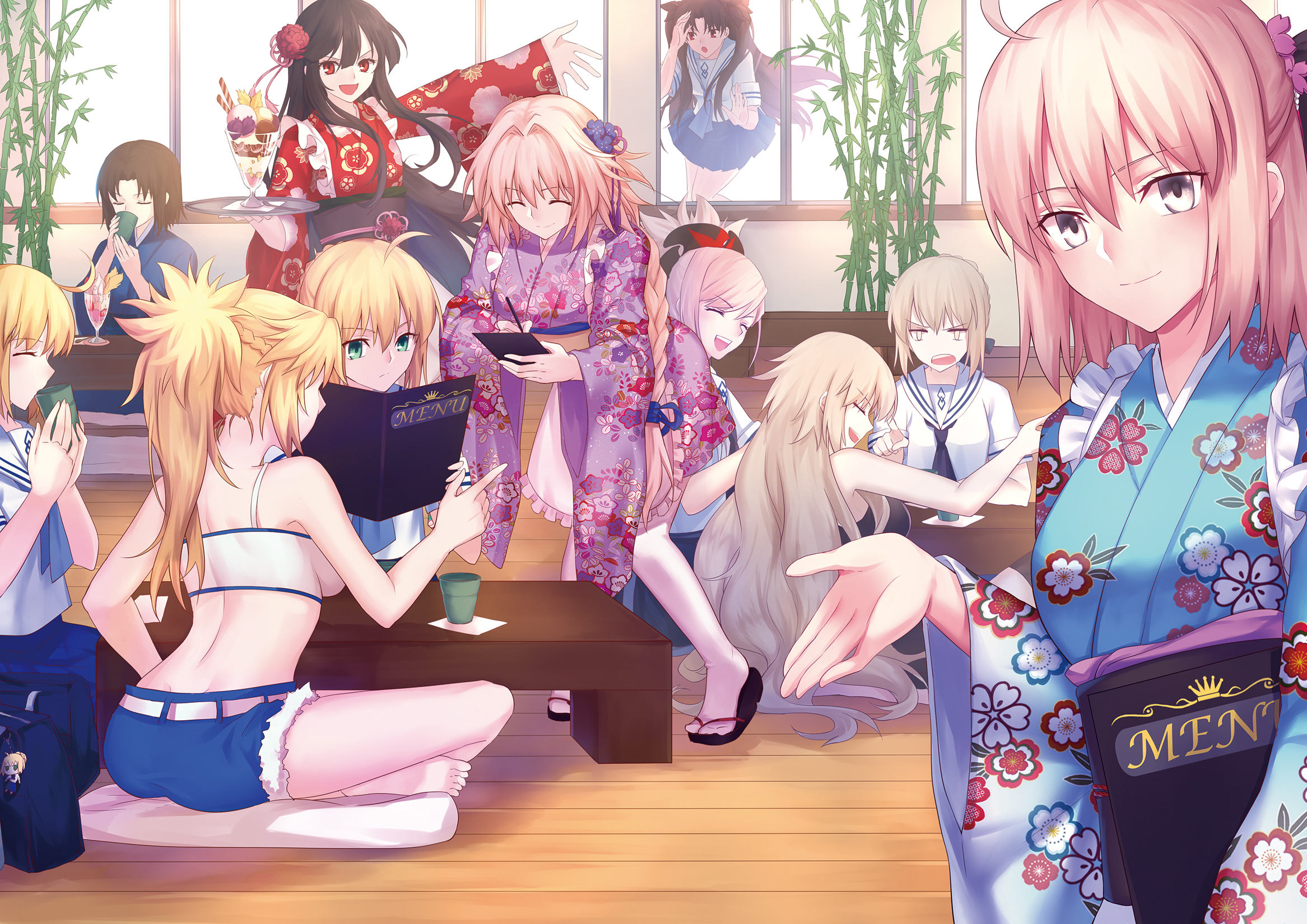 Group of women in yukatas at a cafe HD Wallpaper