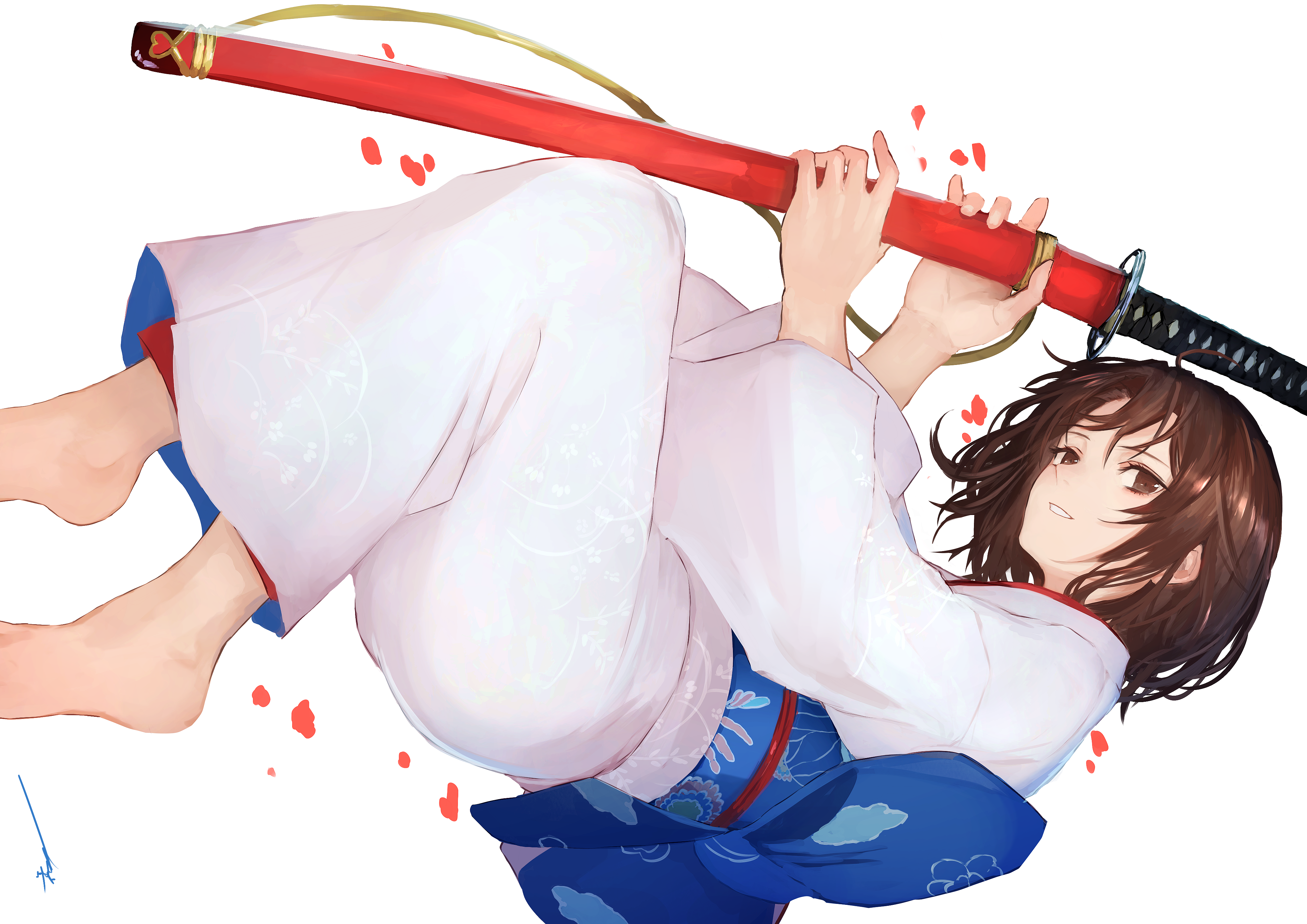 Shiki Ryougi with a red katana HD Wallpaper