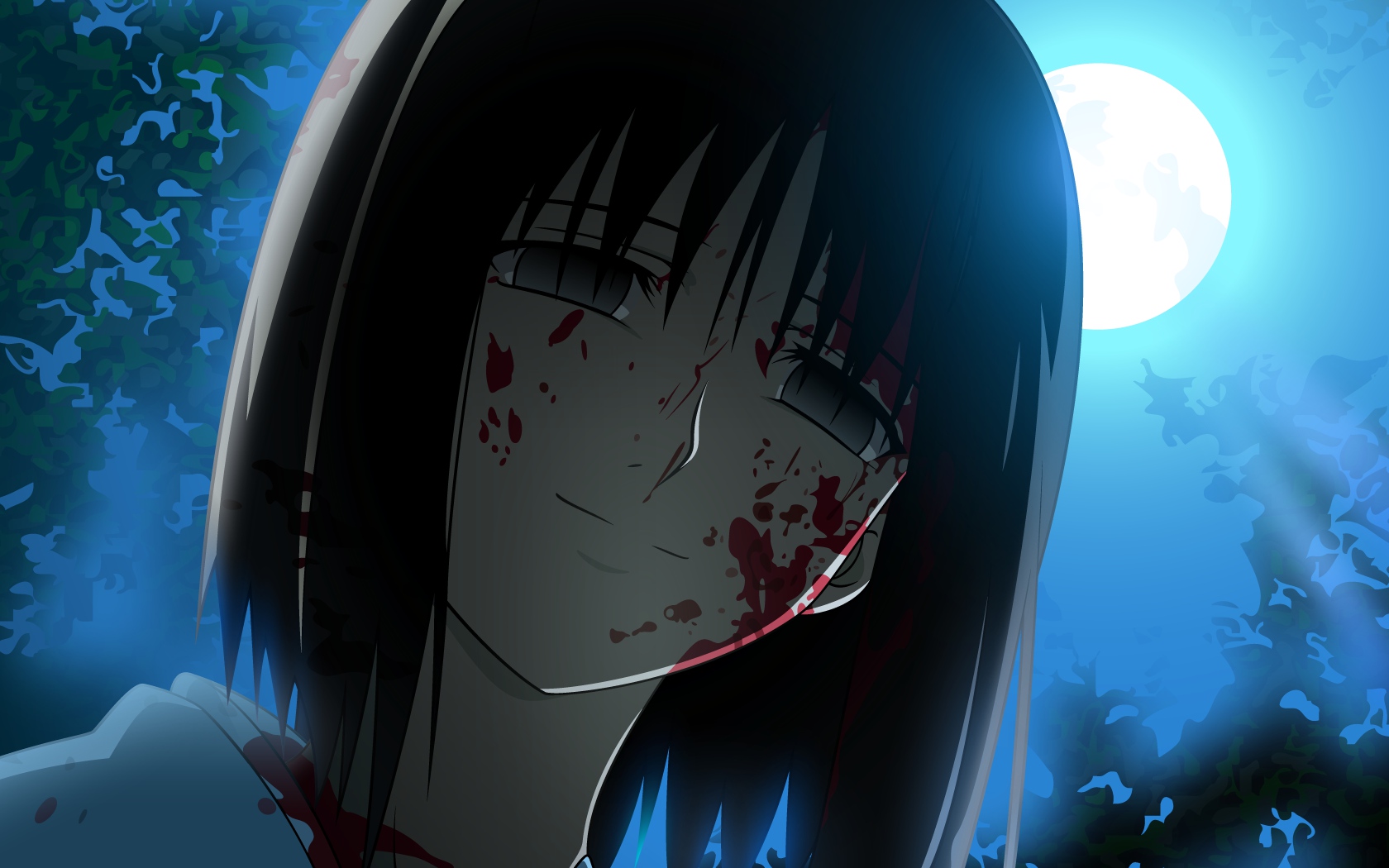 Shiki Ryougi with blood splatters under the moon HD Wallpaper