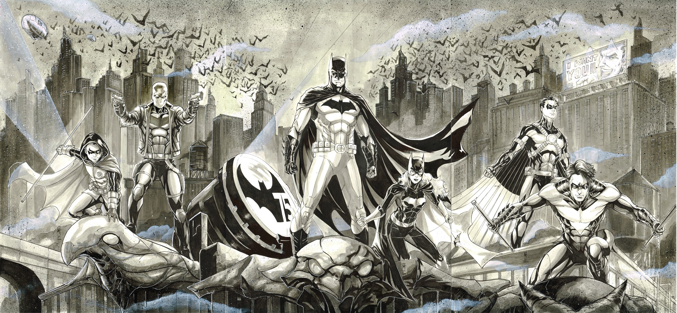 Batman and Bat-Family in Gotham City HD Wallpaper