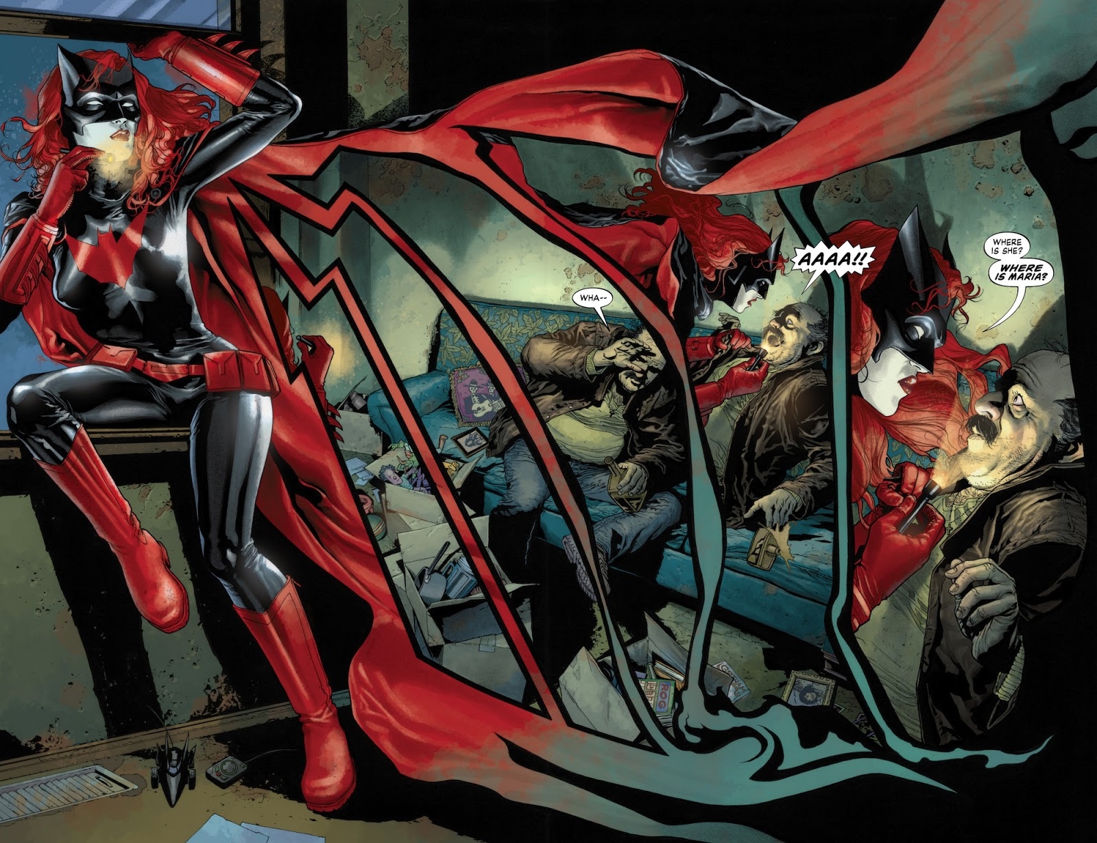 Batwoman confronts men in a room HD Wallpaper