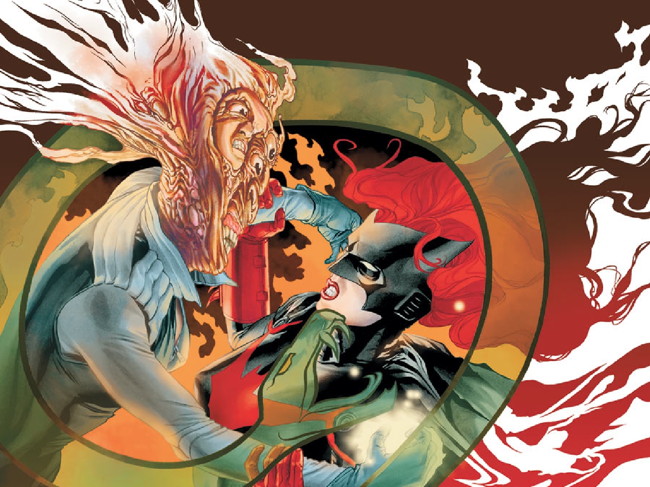 Batwoman fighting a grotesque creature HD Wallpaper