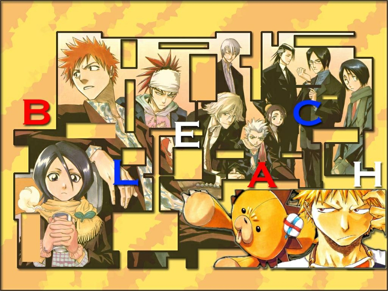 Bleach characters with letters B, L, E, A, C, H HD Wallpaper