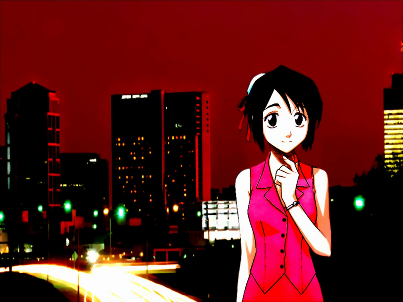 Momo Hinamori in a City at Night HD Wallpaper