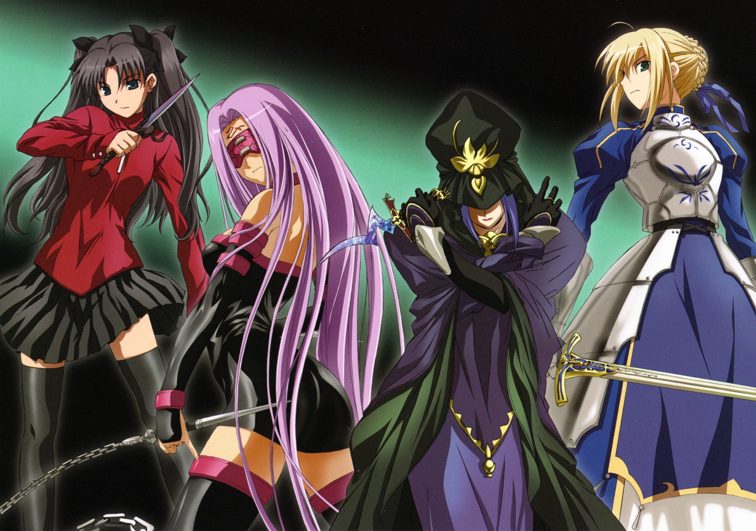 Rin Tohsaka, Medusa, Caster, and Saber from Fate/stay Night HD Wallpaper