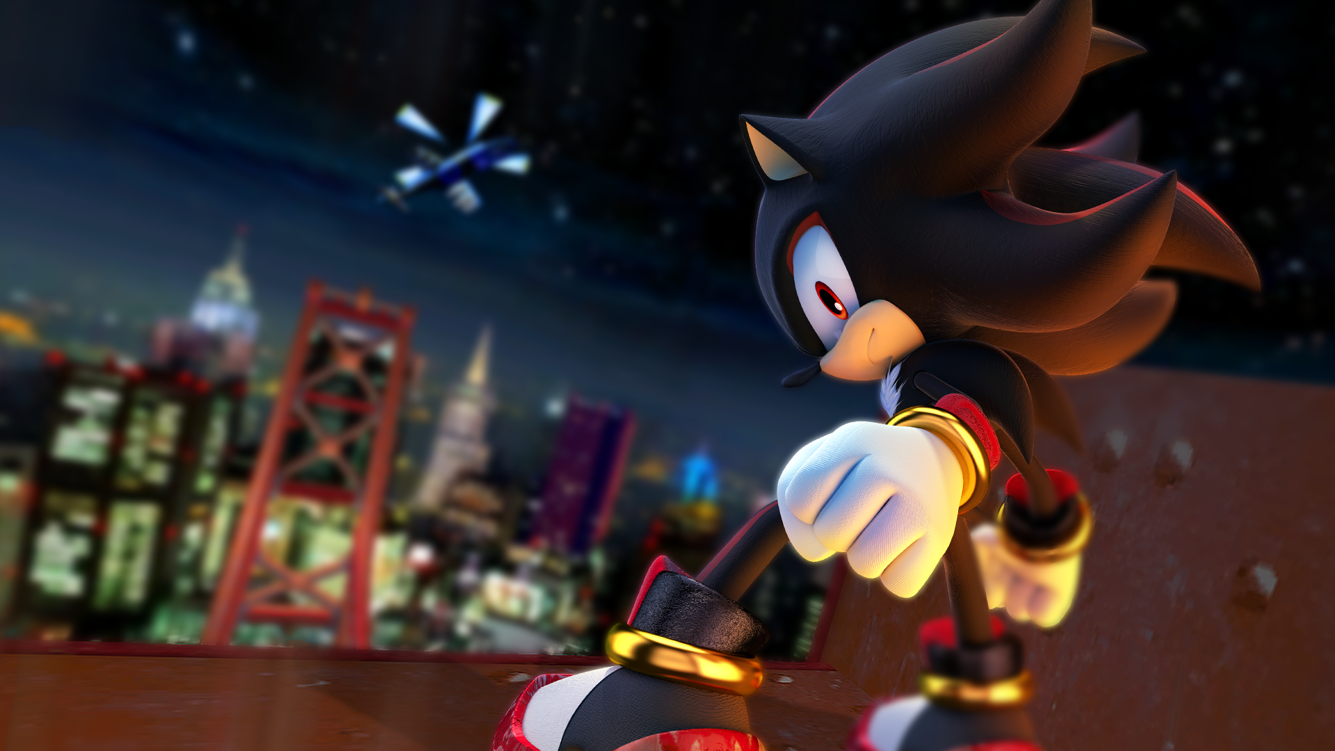 Shadow the Hedgehog in a City at Night HD Wallpaper