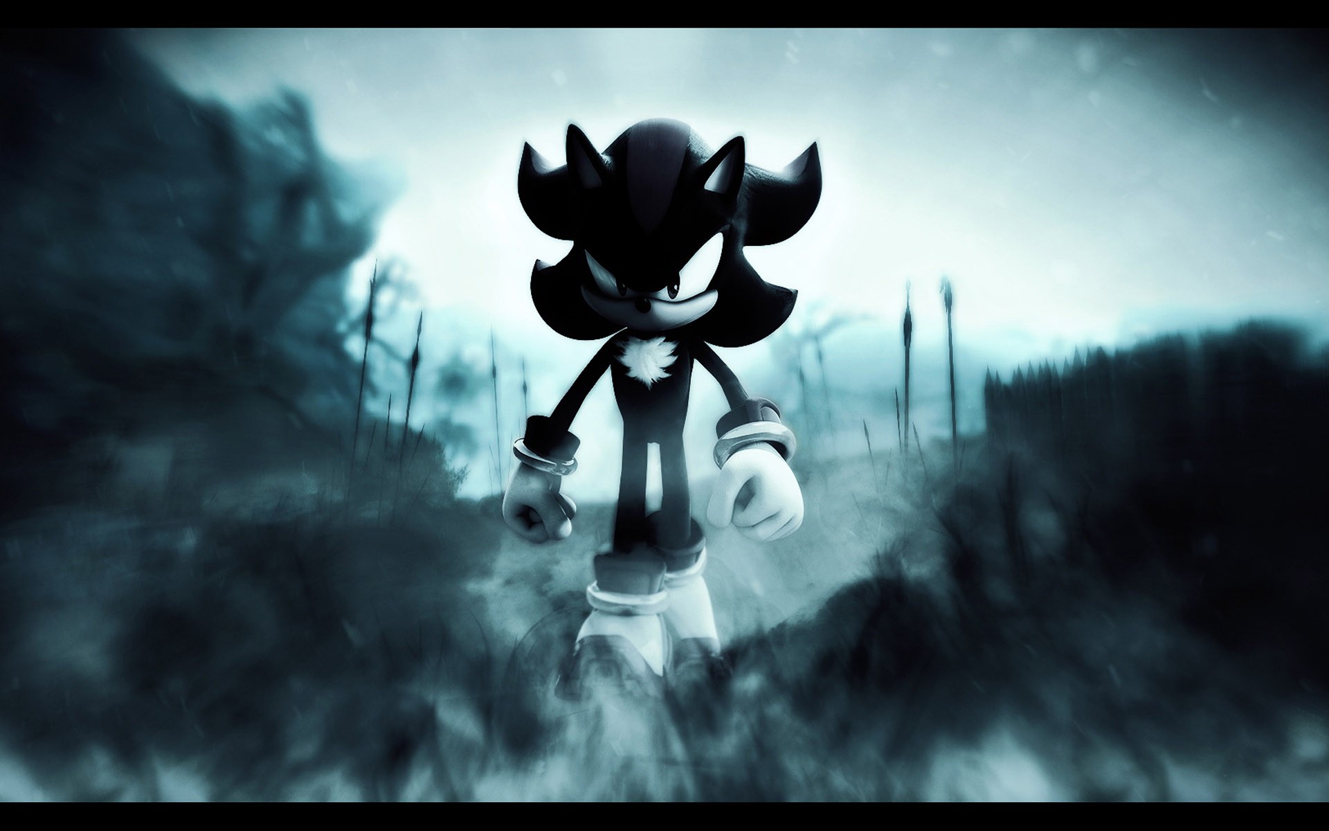 Shadow the Hedgehog Walking Through Misty Forest HD Wallpaper