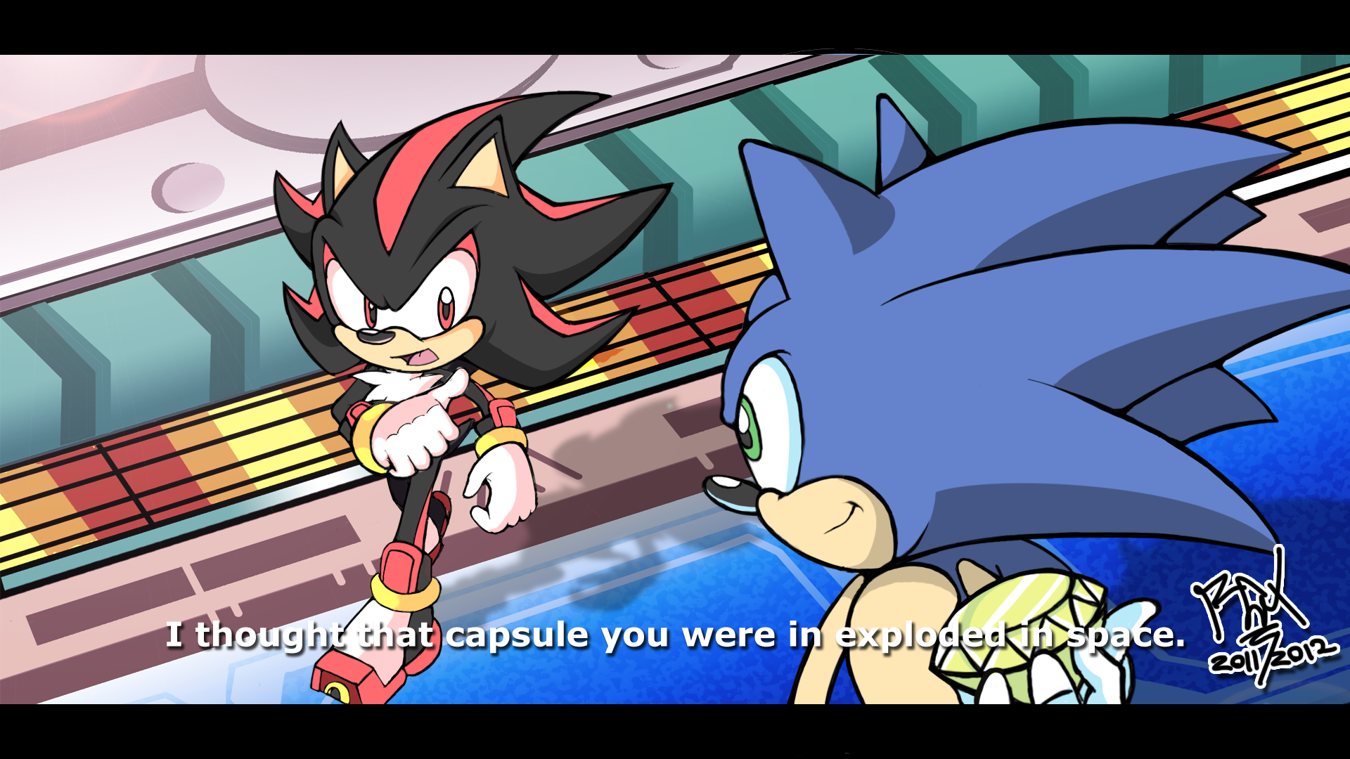 Shadow the Hedgehog and Sonic the Hedgehog in a spaceship HD Wallpaper