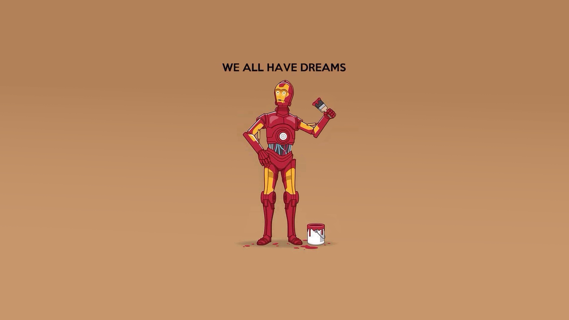 C-3PO painting with a bucket of red paint HD Wallpaper