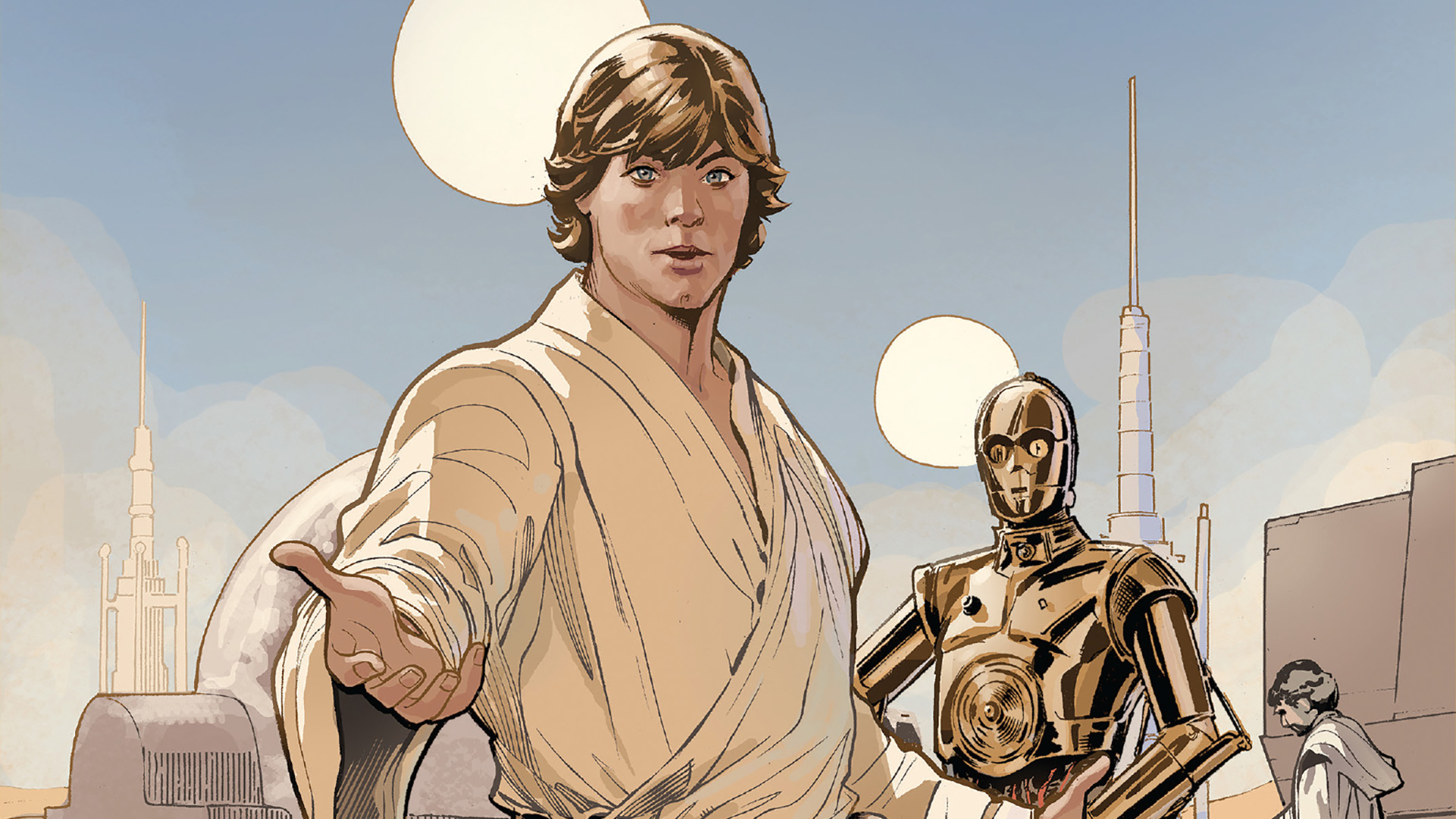 Luke Skywalker and C-3PO on Tatooine HD Wallpaper