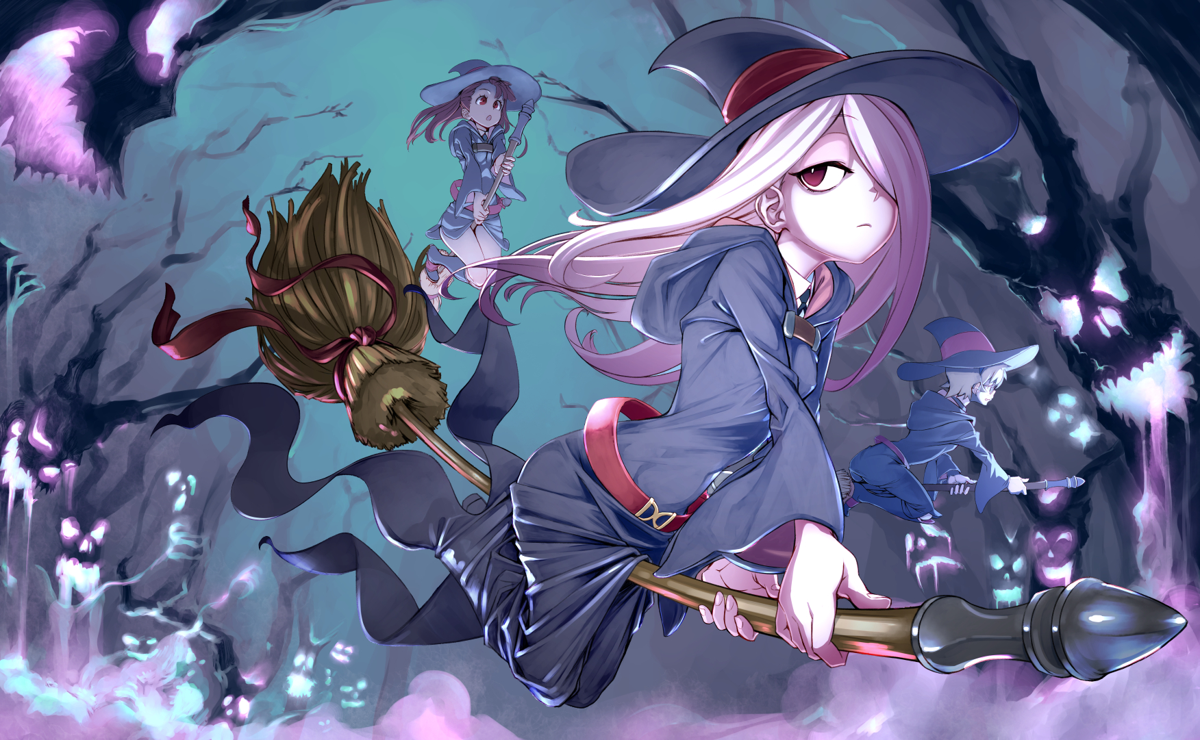 Little Witch Academia: Witches flying on brooms HD Wallpaper