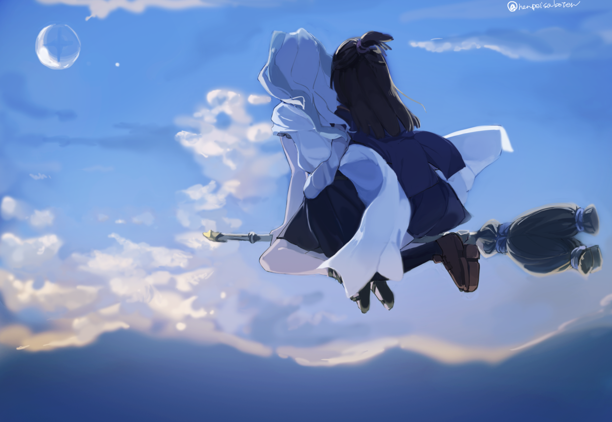 Two witches flying on a broomstick HD Wallpaper
