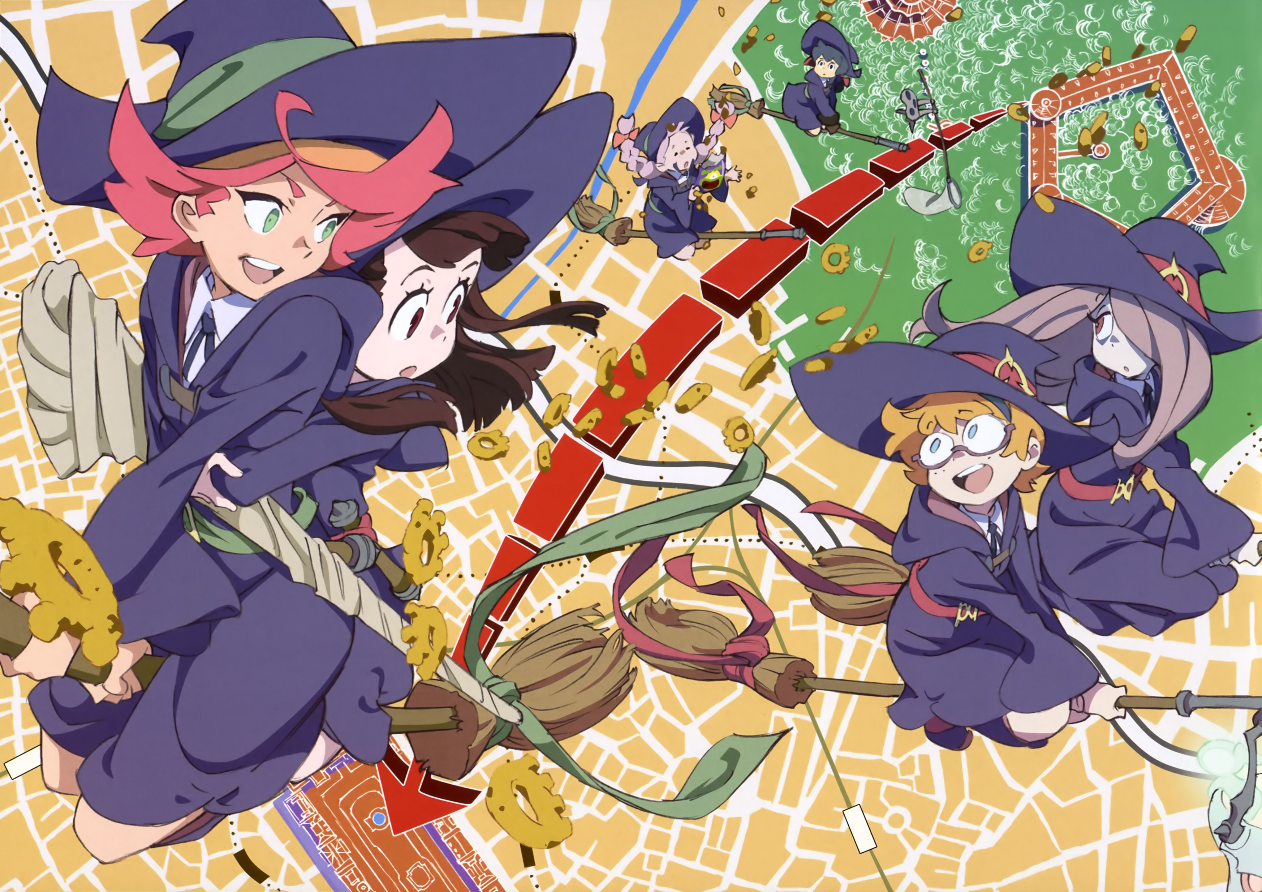 Little Witch Academia: Akko and Friends Flying on Brooms HD Wallpaper
