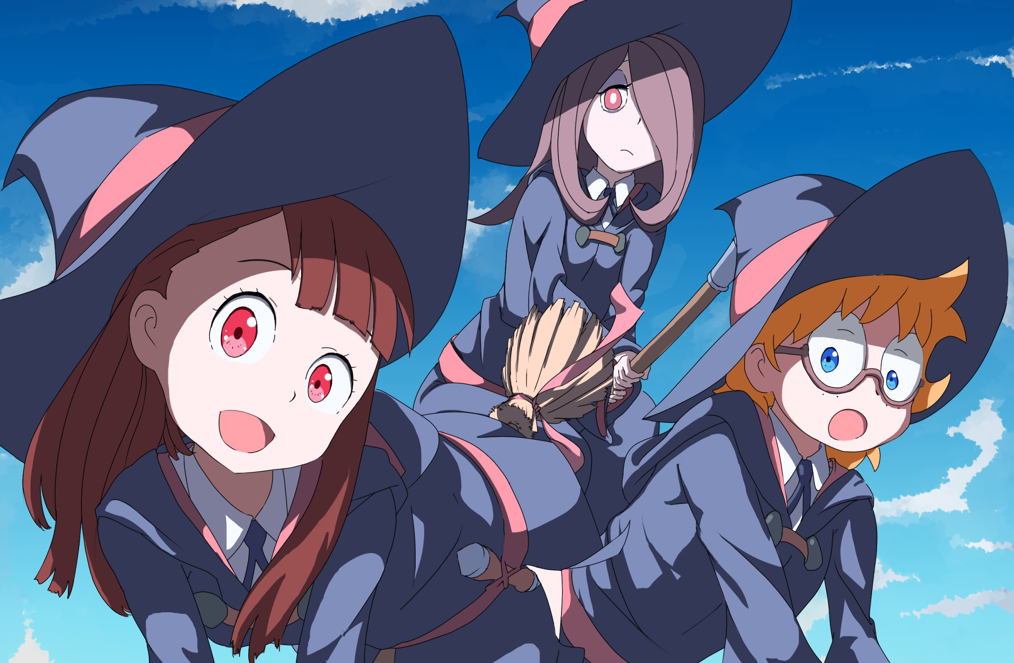 Three witches flying on broomsticks HD Wallpaper