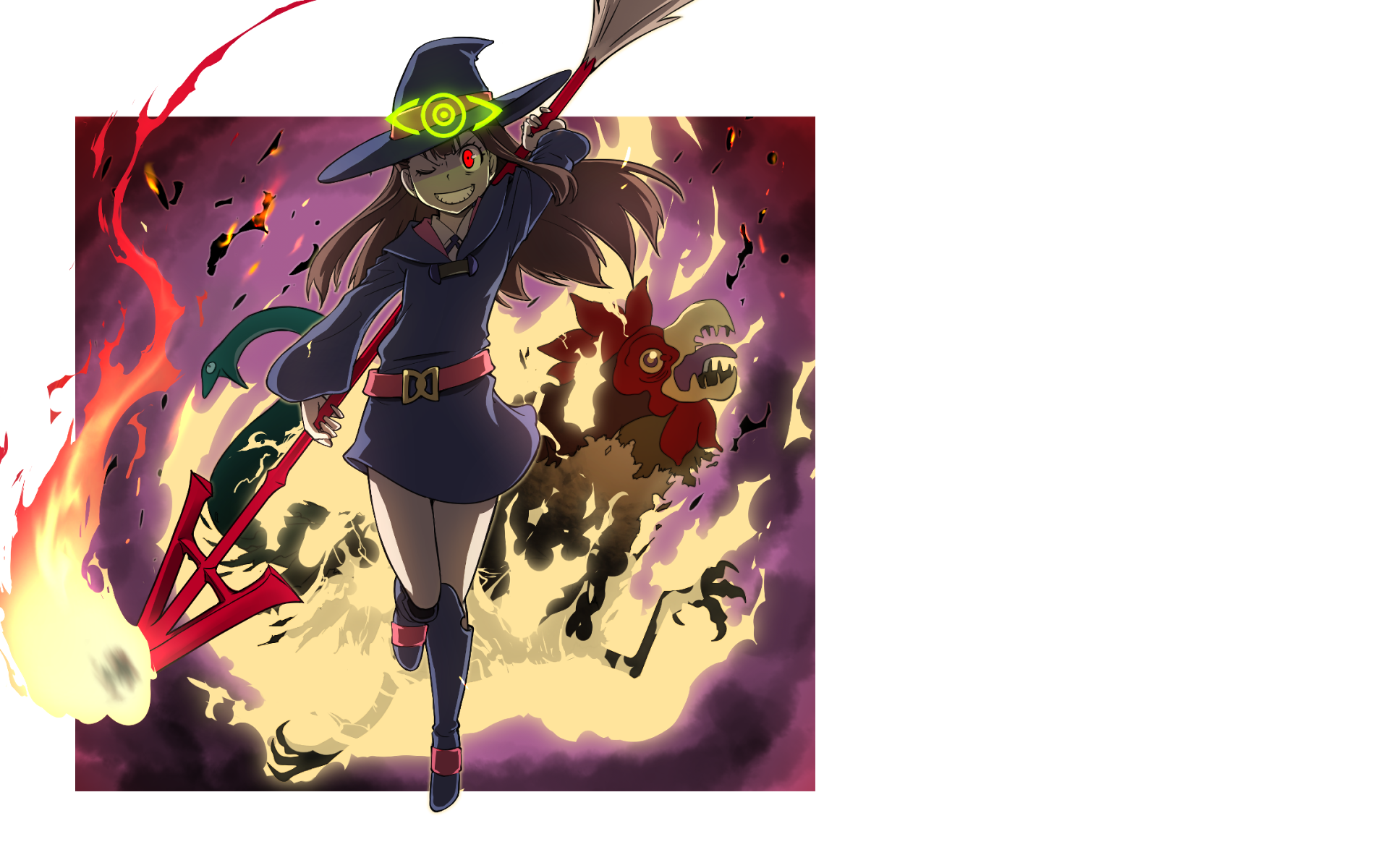 Atsuko Kagari with a chicken and a broom HD Wallpaper