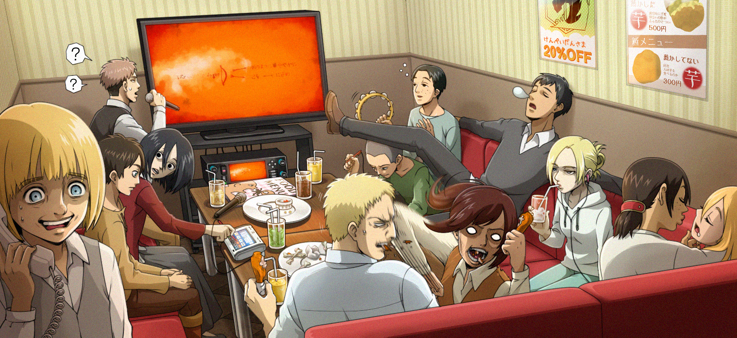 Attack on Titan characters at karaoke HD Wallpaper