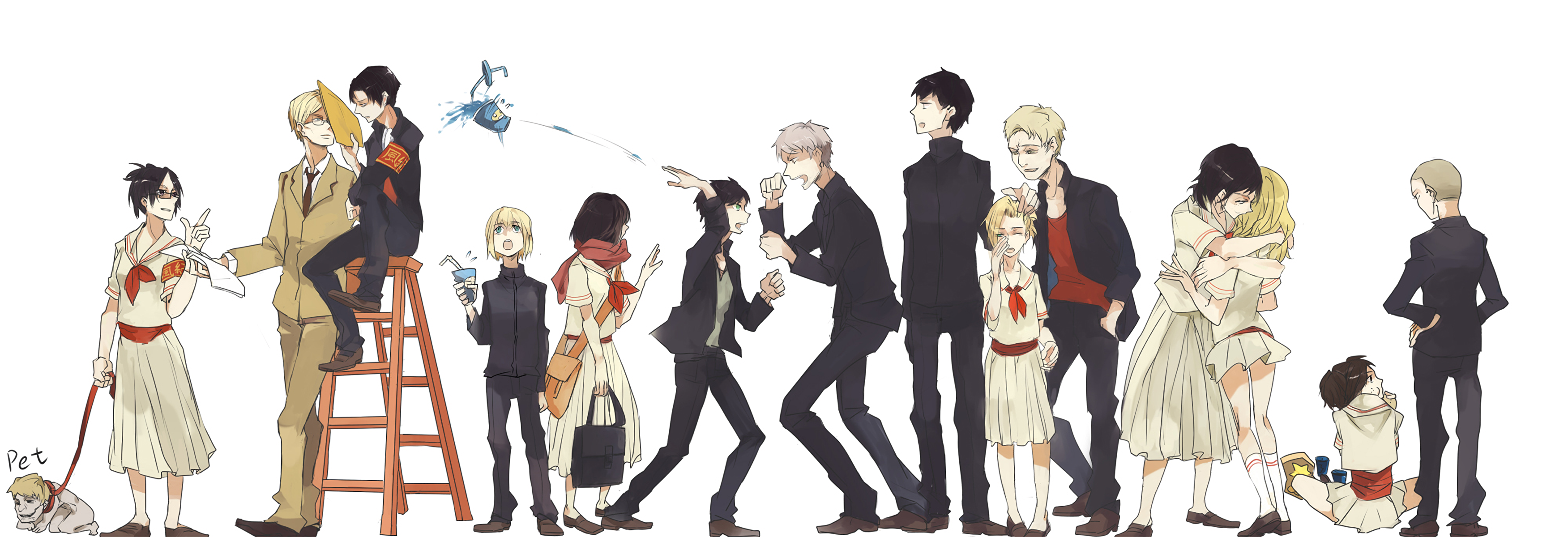 Characters from Attack on Titan in casual attire HD Wallpaper