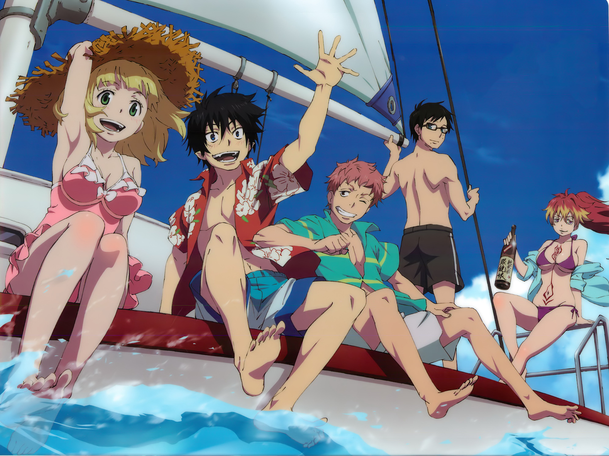 Blue Exorcist characters on a sailboat HD Wallpaper