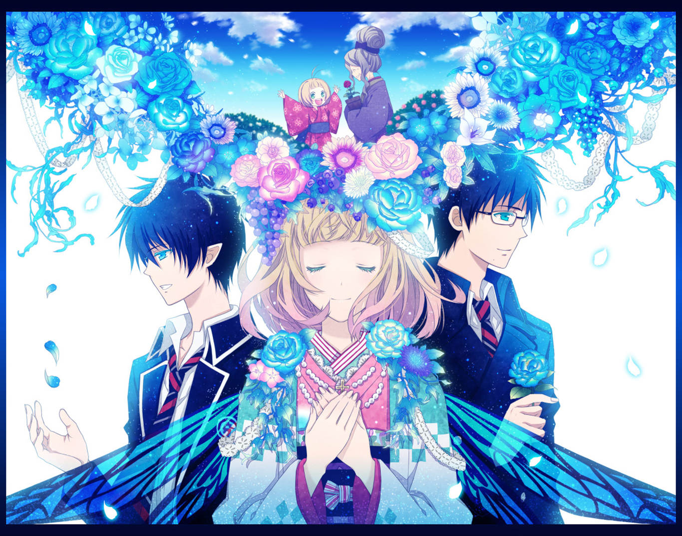 Yukio Okumura and Rin Okumura with flowers HD Wallpaper