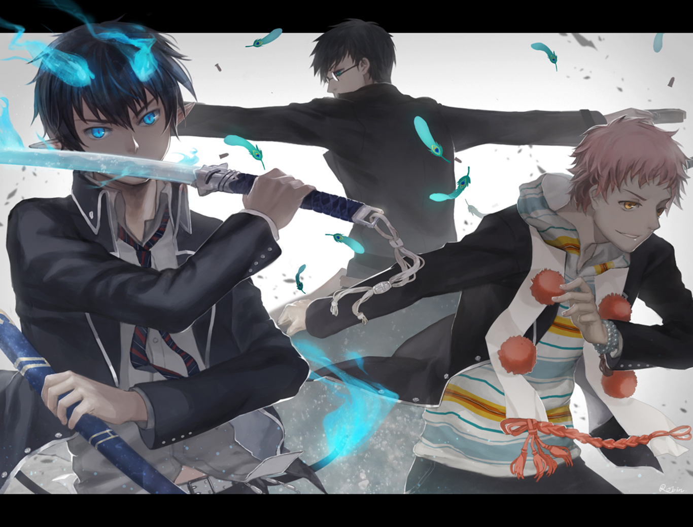 Rin Okumura, Yukio Okumura, and Ryuji Suguro from Blue Exorcist HD Wallpaper