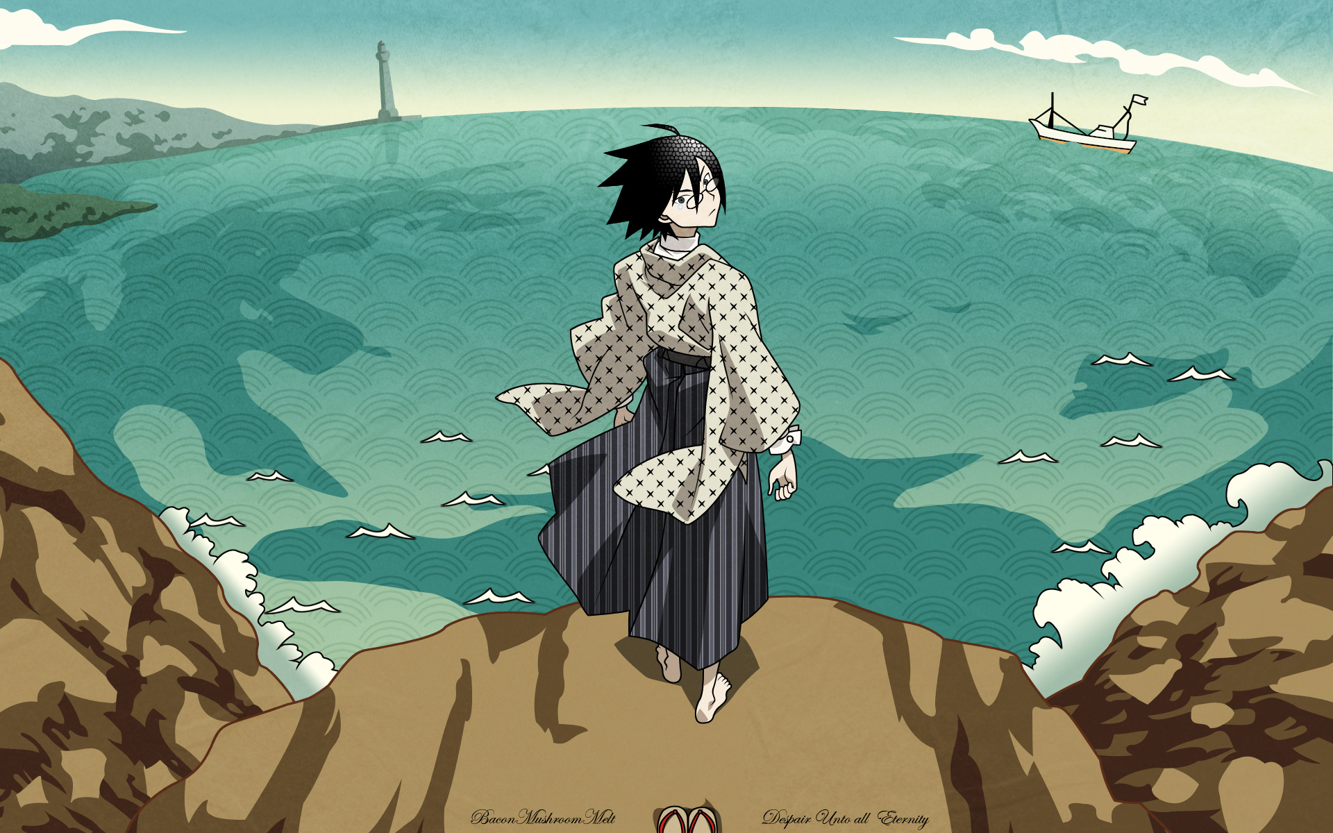 Nozomu Itoshiki on a Cliff Overlooking the Sea HD Wallpaper