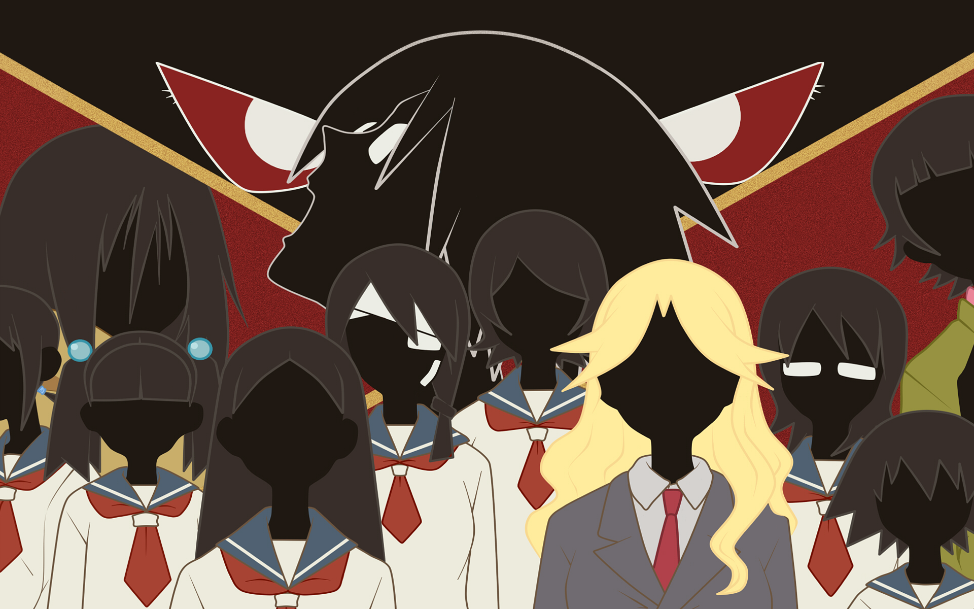 Group of students with a shadowy figure behind them HD Wallpaper