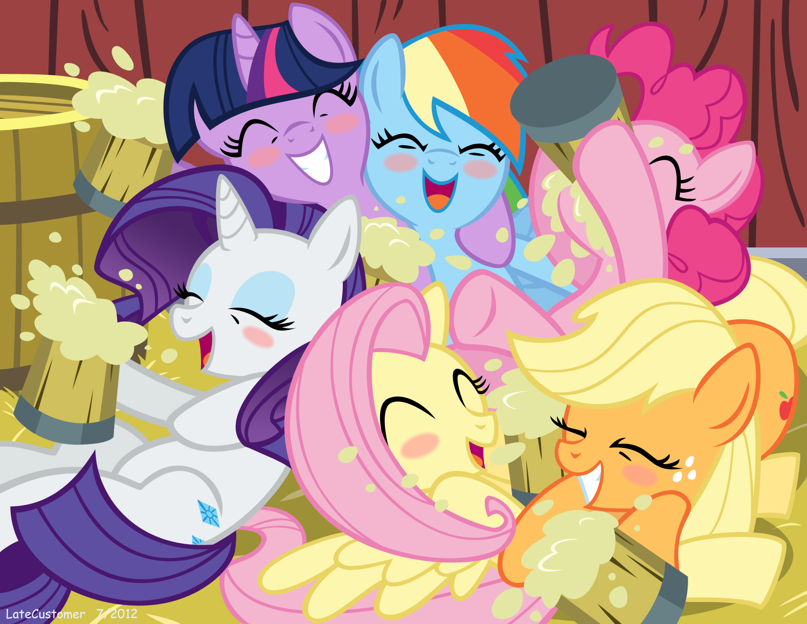 My Little Pony characters celebrating with drinks HD Wallpaper