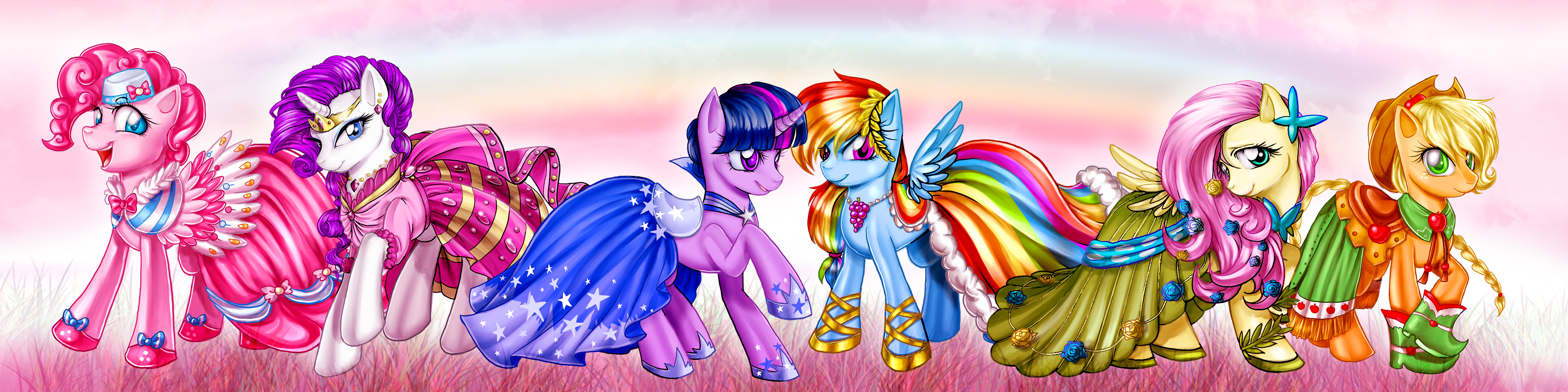 My Little Pony characters in elaborate dresses HD Wallpaper